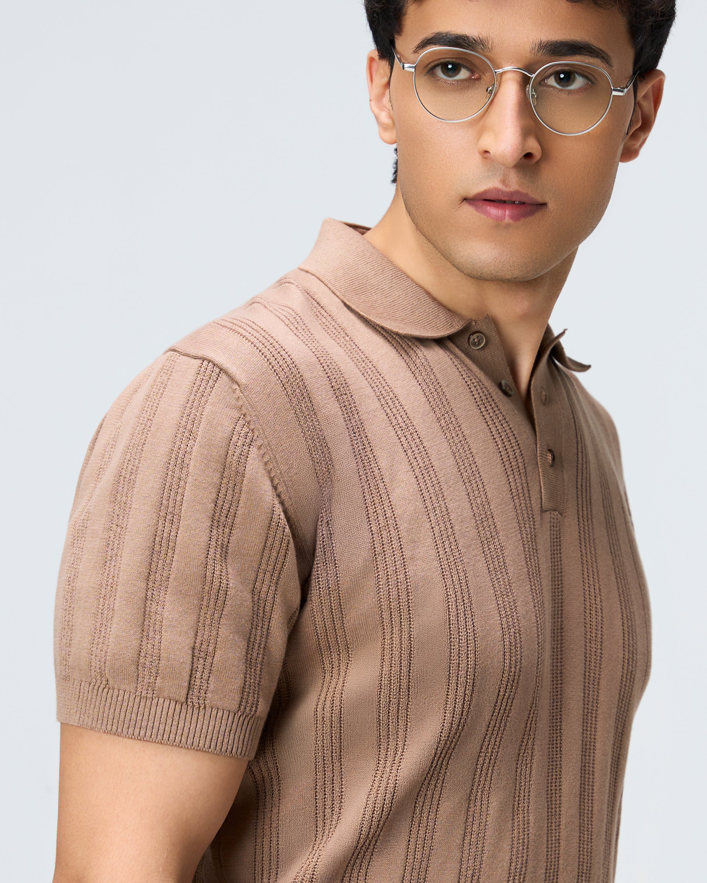 Warm Tan Linear B-Polo - 100% Cotton - II