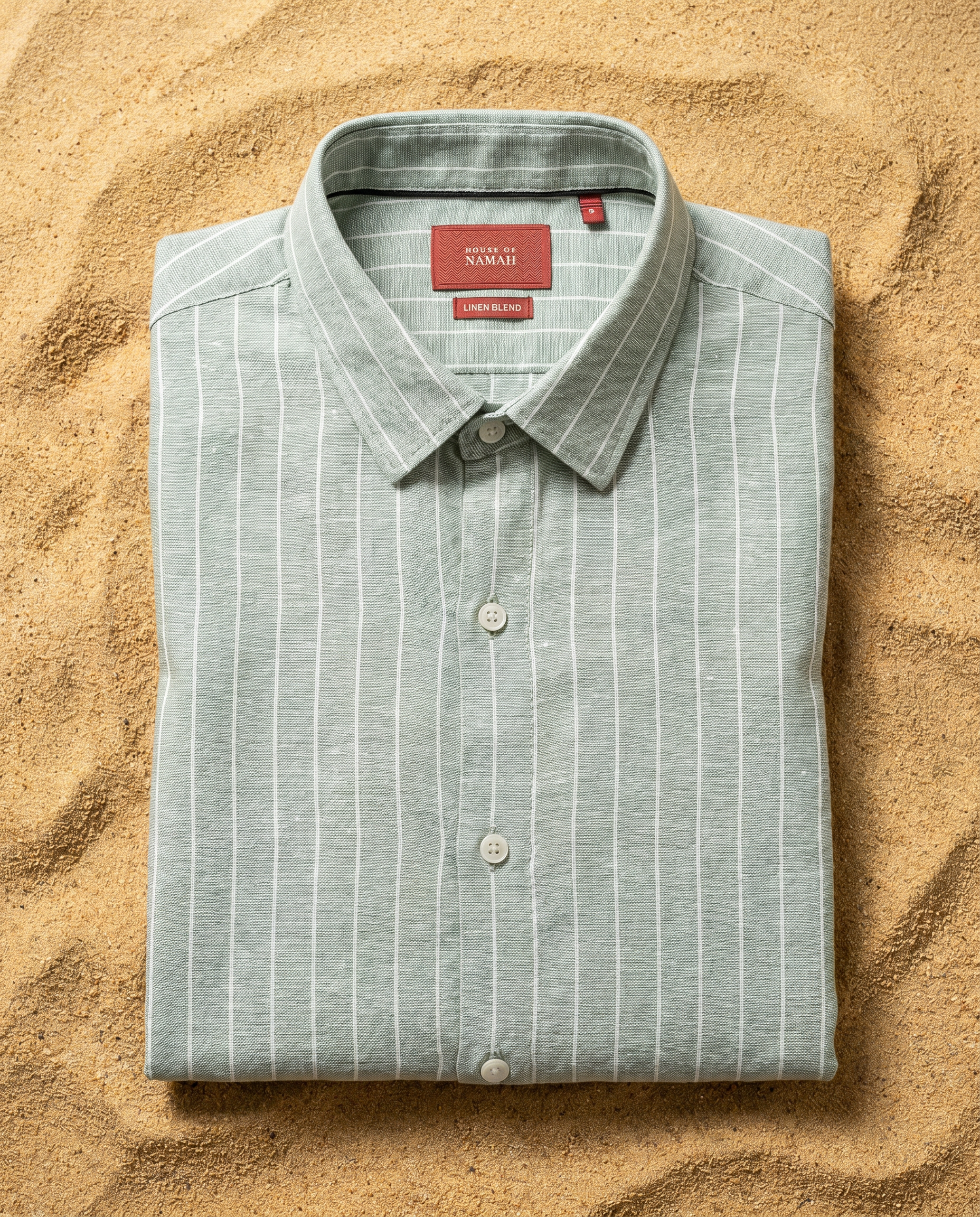 Moss Green Linen Blend Striped Shirt