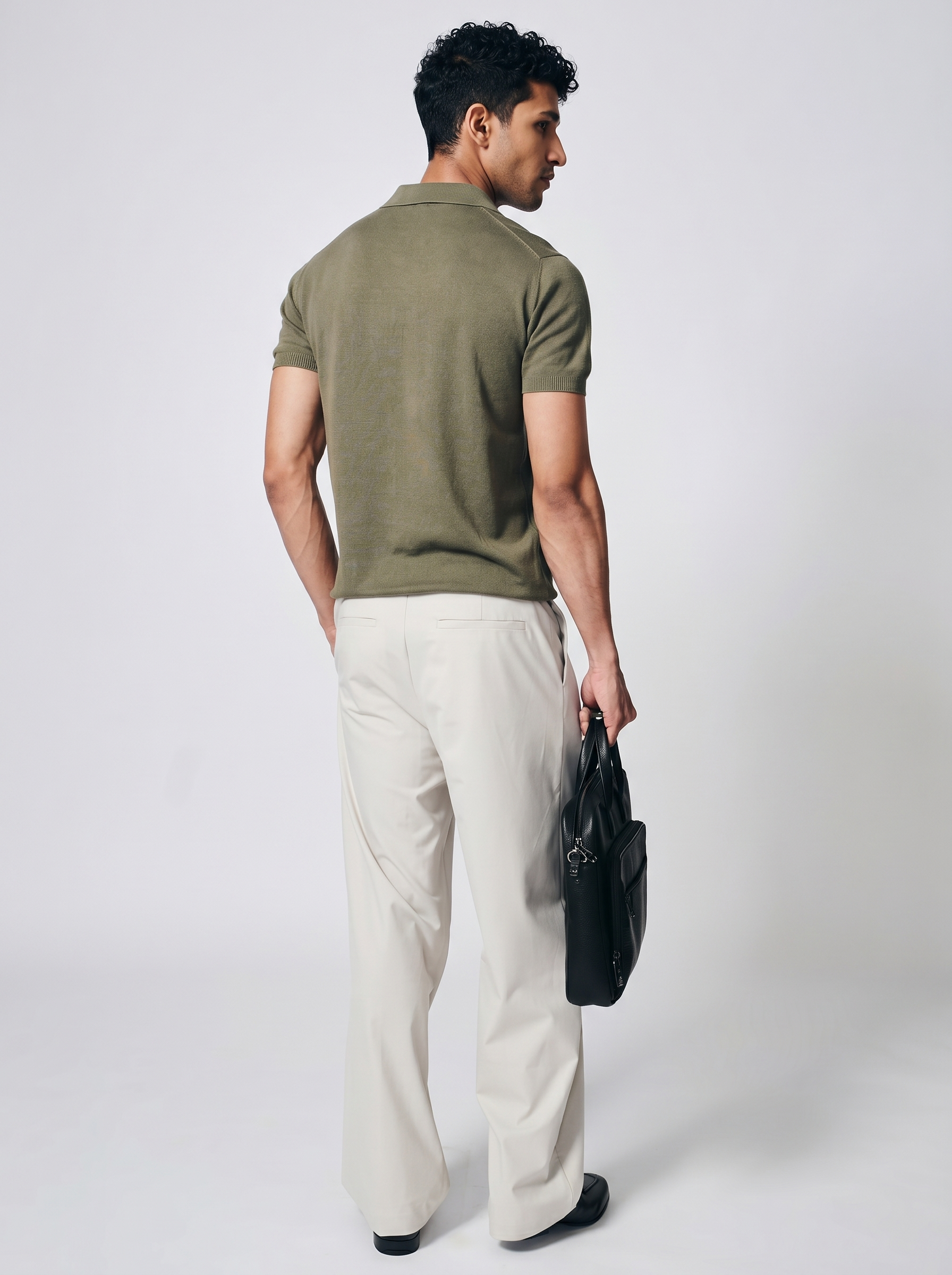 Khaki Cotton-Bamboo U-Neck Polo