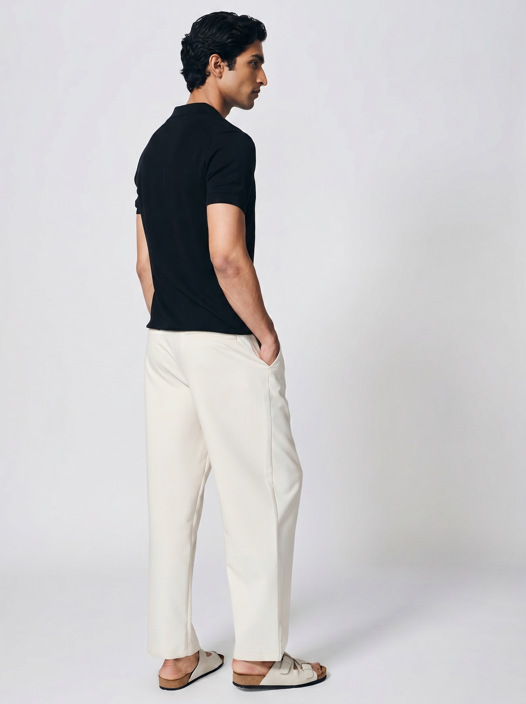 Ink Black Cotton-Bamboo U-Neck Polo