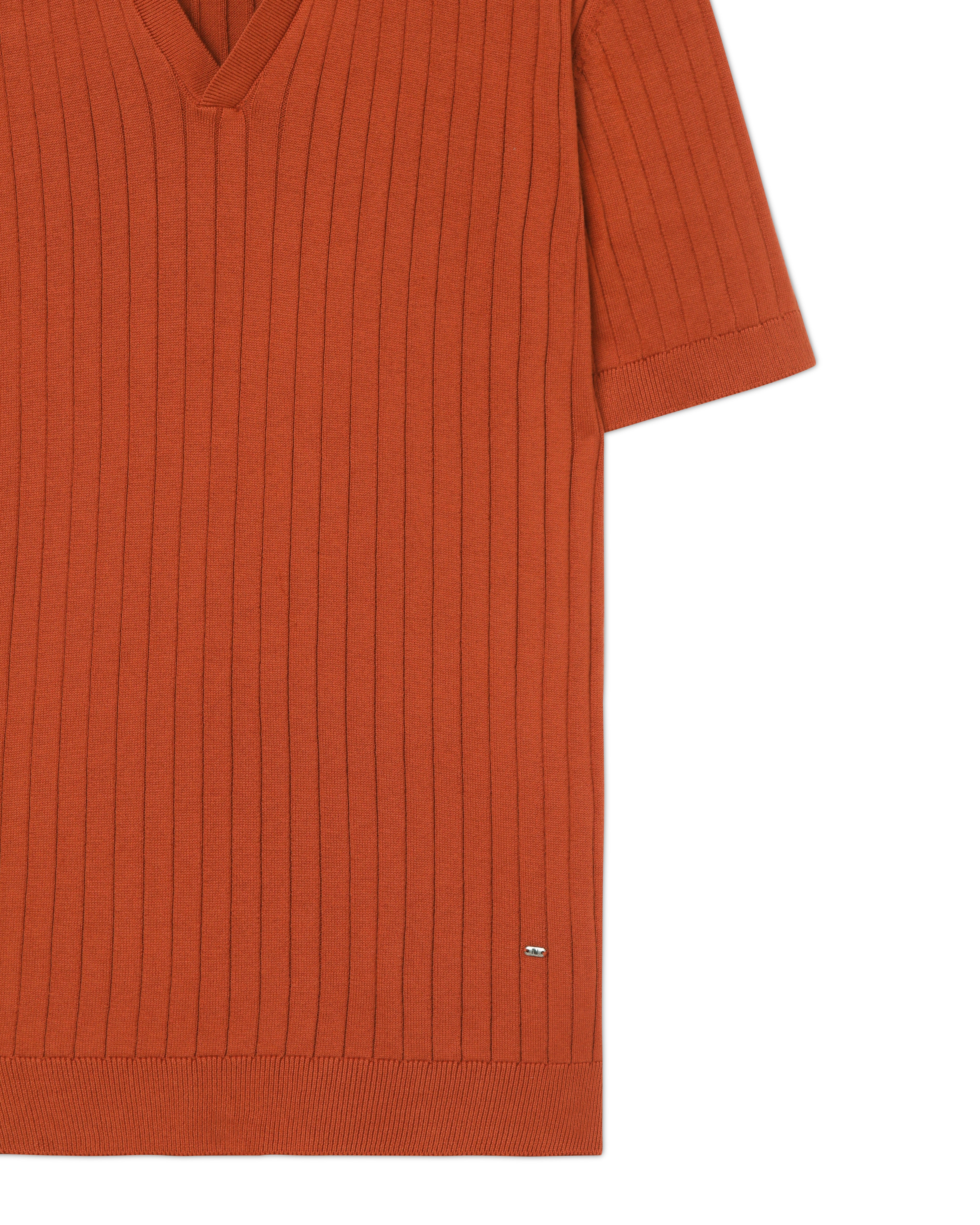 Burnt Ochre Drop Needle V-Polo - 100% Cotton - II