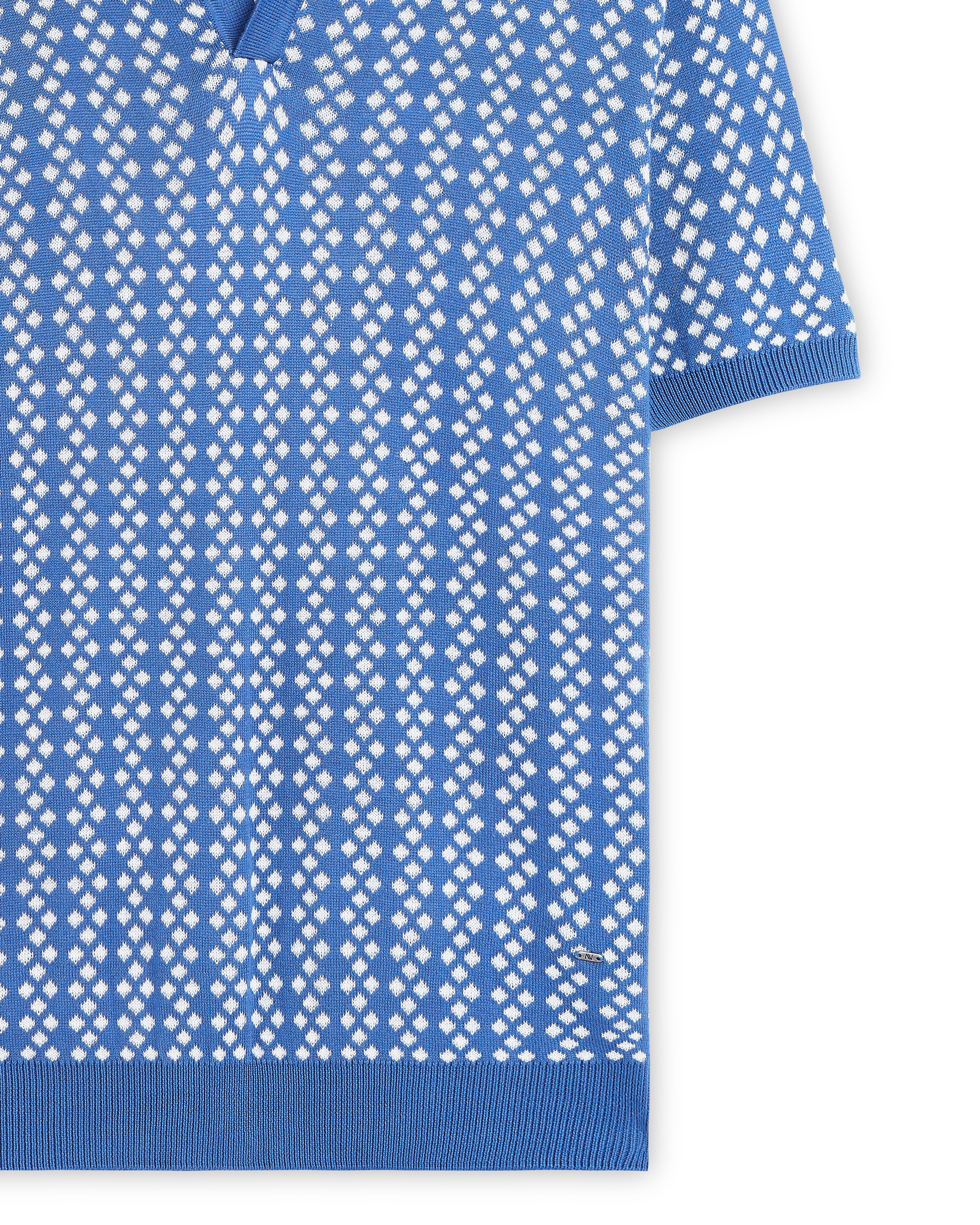 Denim Blue Luxe Diamond V-Polo - 100% Cotton - II