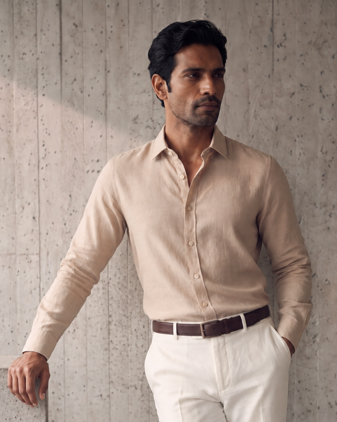 Warm Tan Cosmo Linen Blend Shirt