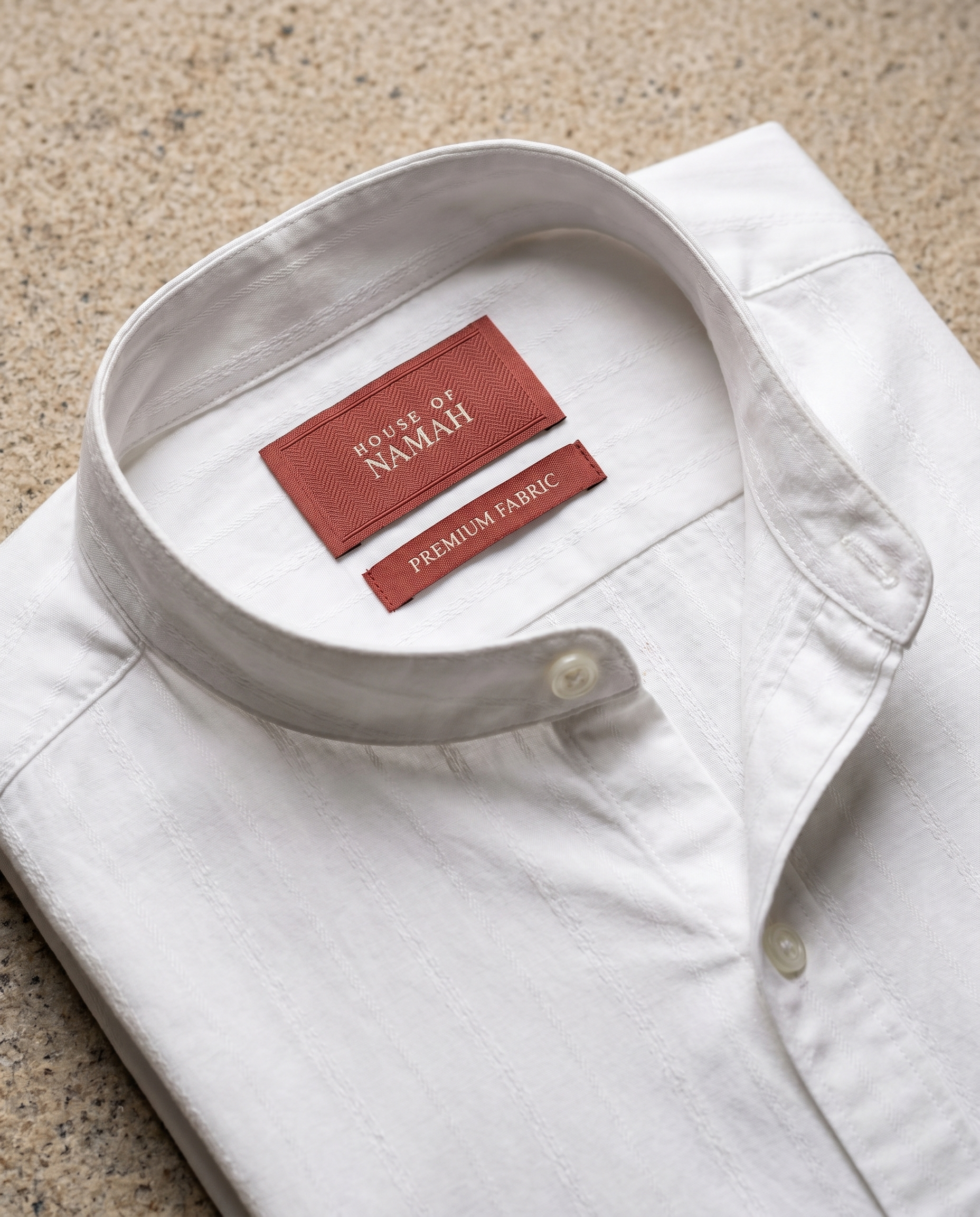 Soft White Self-Stripe Mandarin Collar Shirt