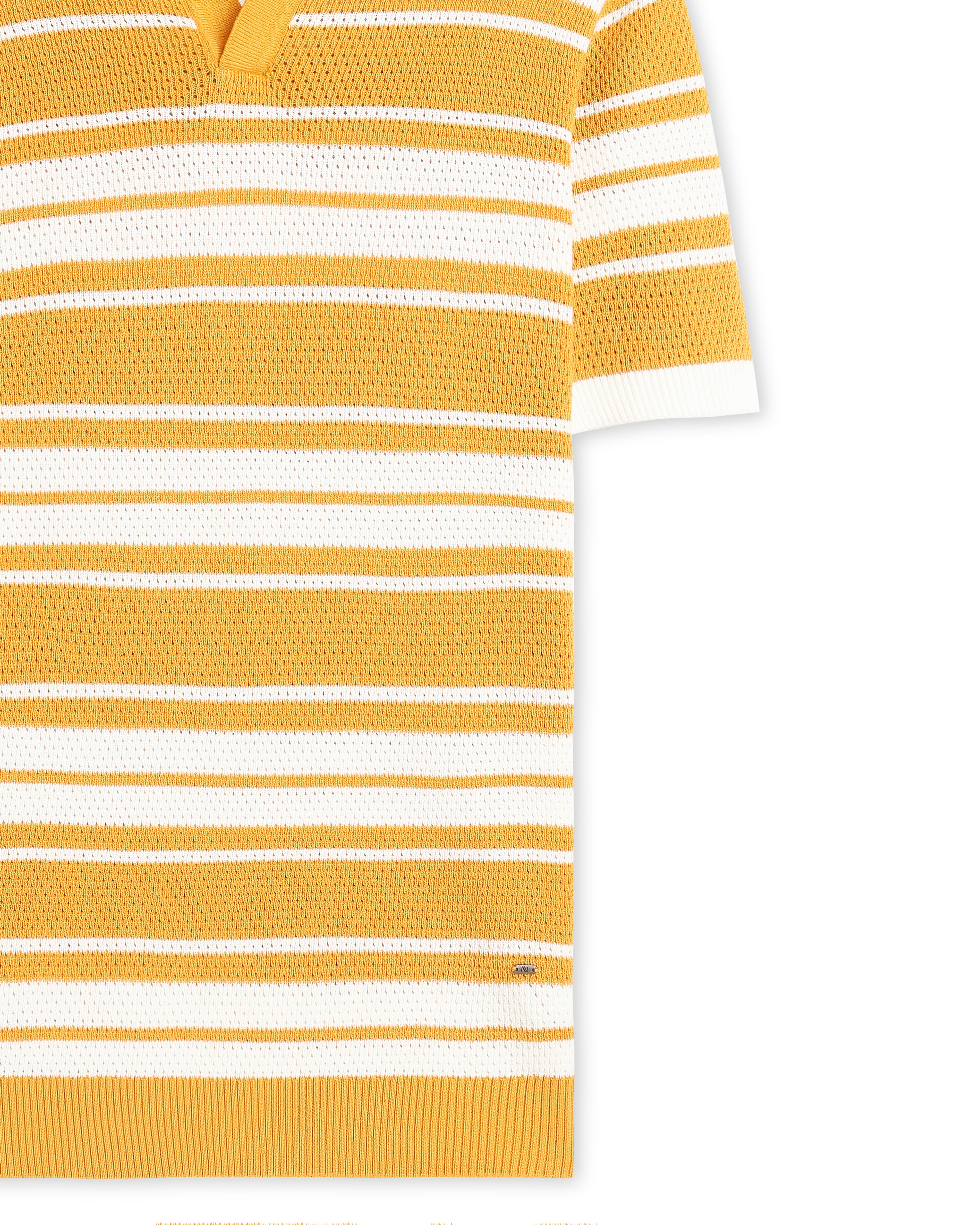Mustard Mesh Stripe V-Polo - 100% Cotton - II