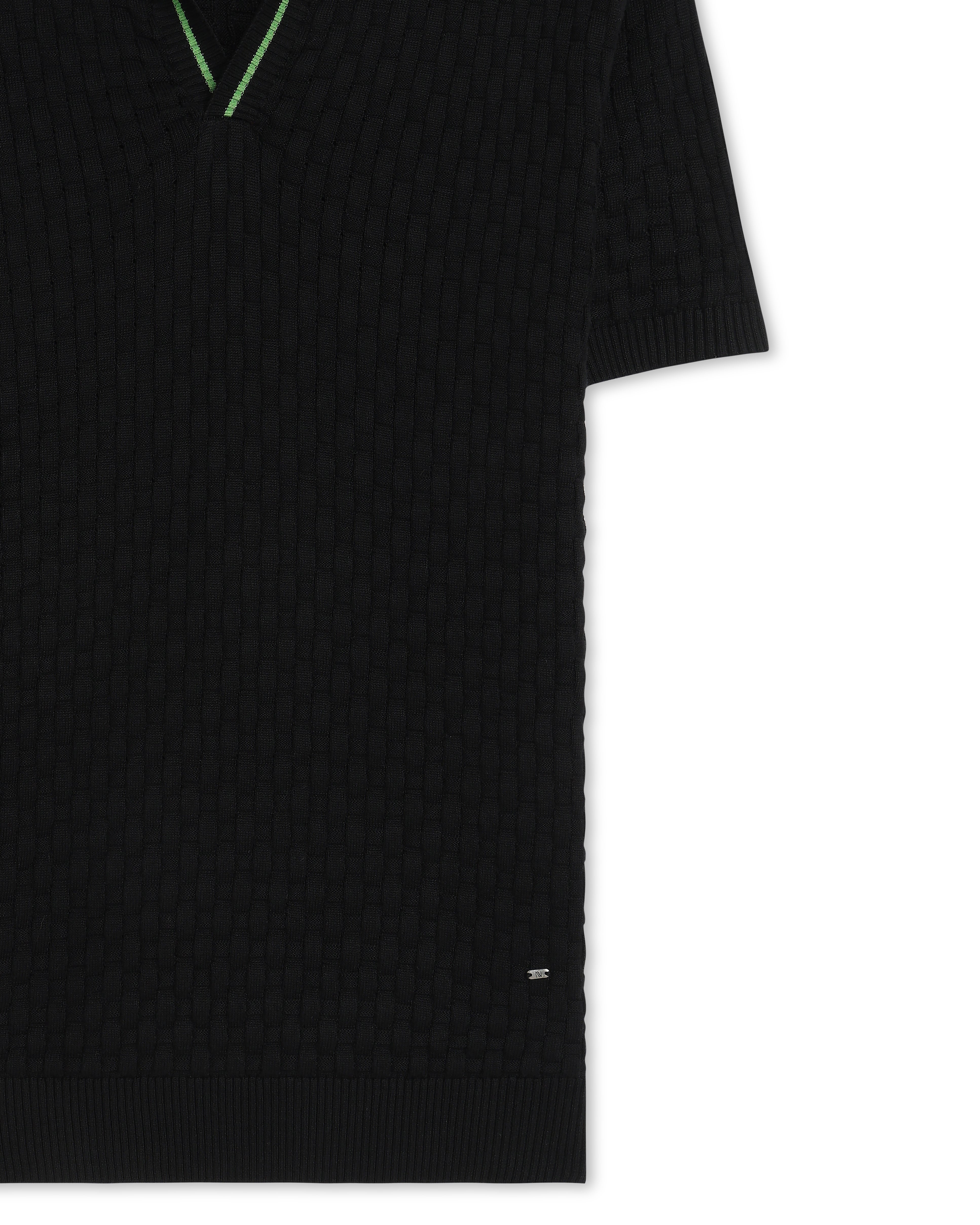 Grass Green Piping Basket V-Polo - 100% Cotton - II