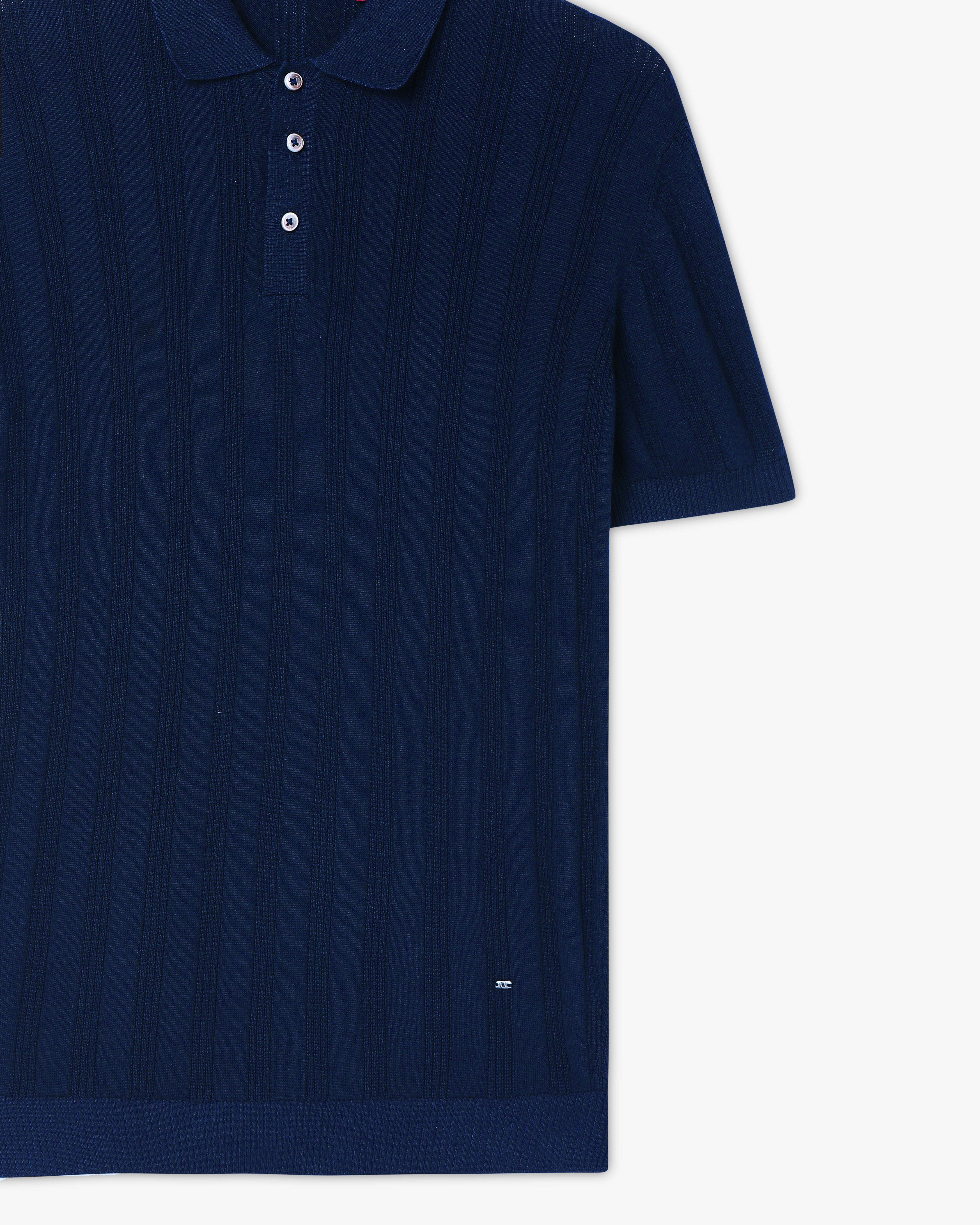 Midnight Blue Linear B-Polo - 100% Cotton - II