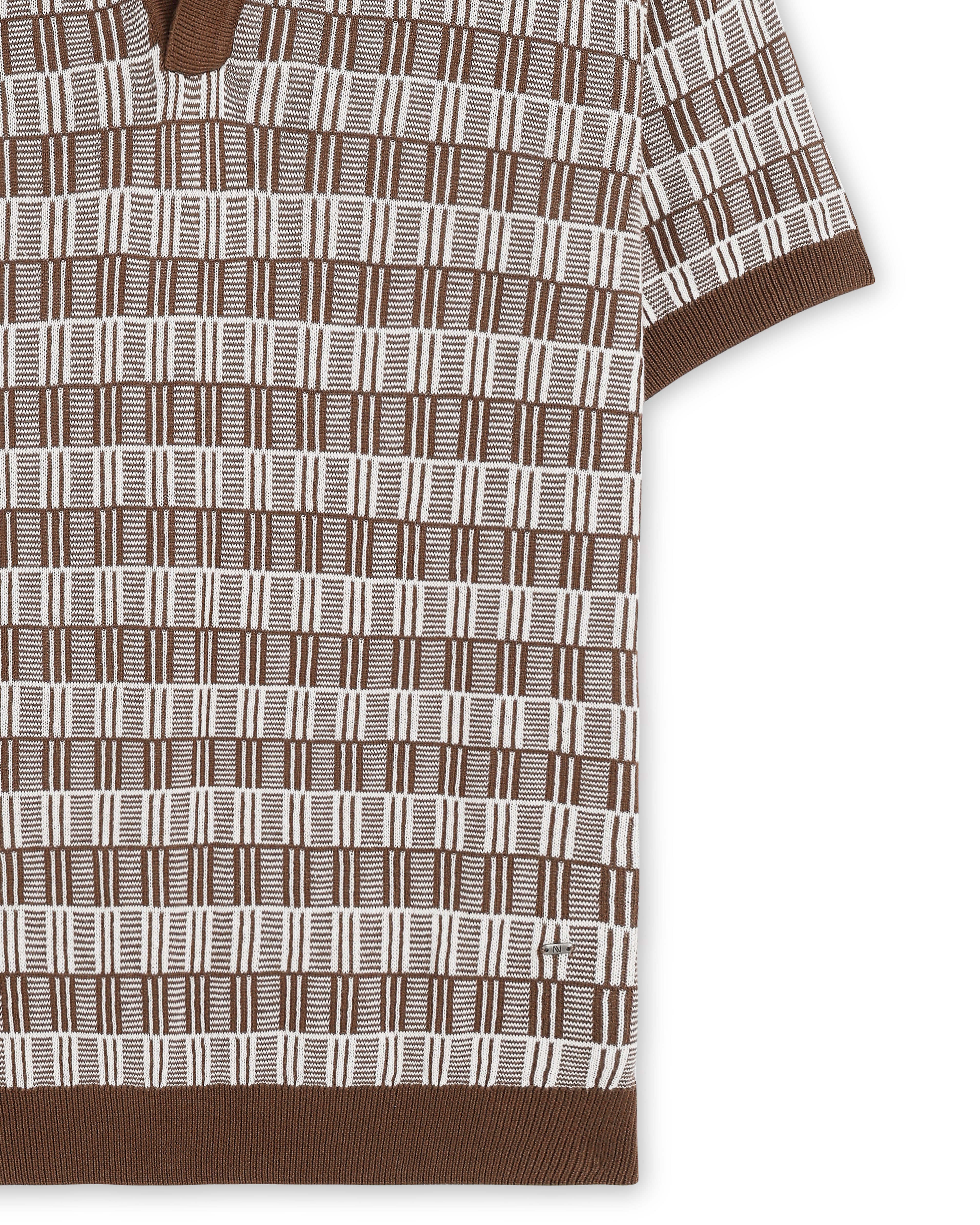 Cocoa Brown Luxe Gridline V-Polo - 100% Cotton - II