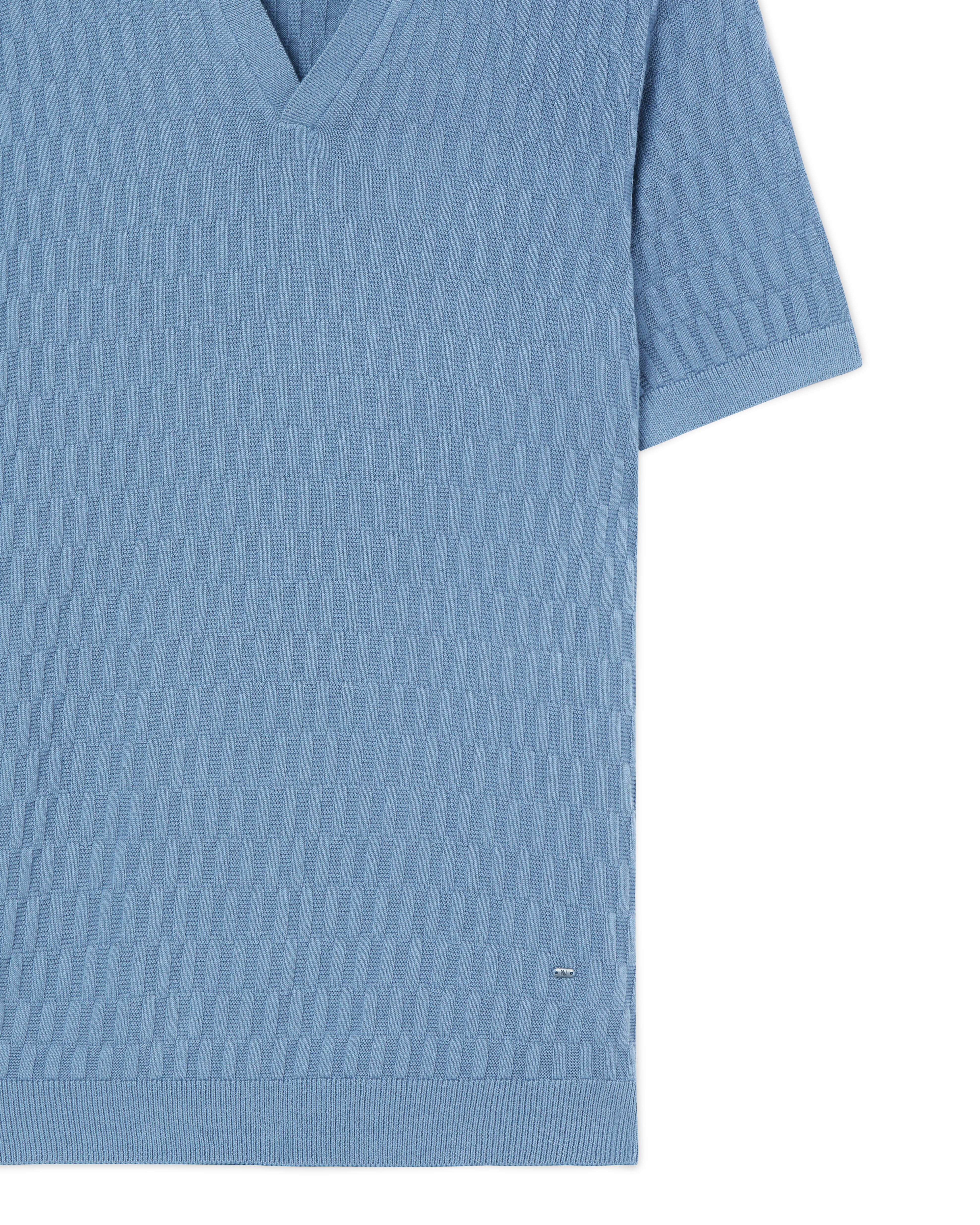 Powder Blue Brickline V-Polo - 100% Cotton - II
