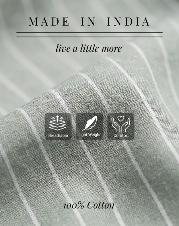 Moss Green Linen Blend Striped Shirt