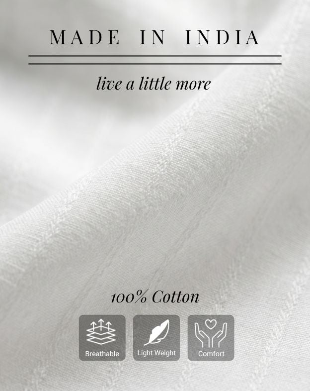 Soft White Self-Stripe Mandarin Collar Shirt