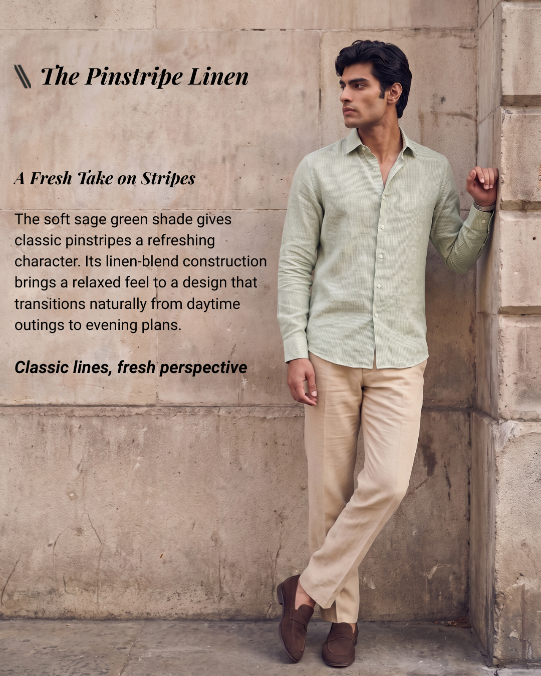 Sage Green Linen Blend Pinstripe Shirt