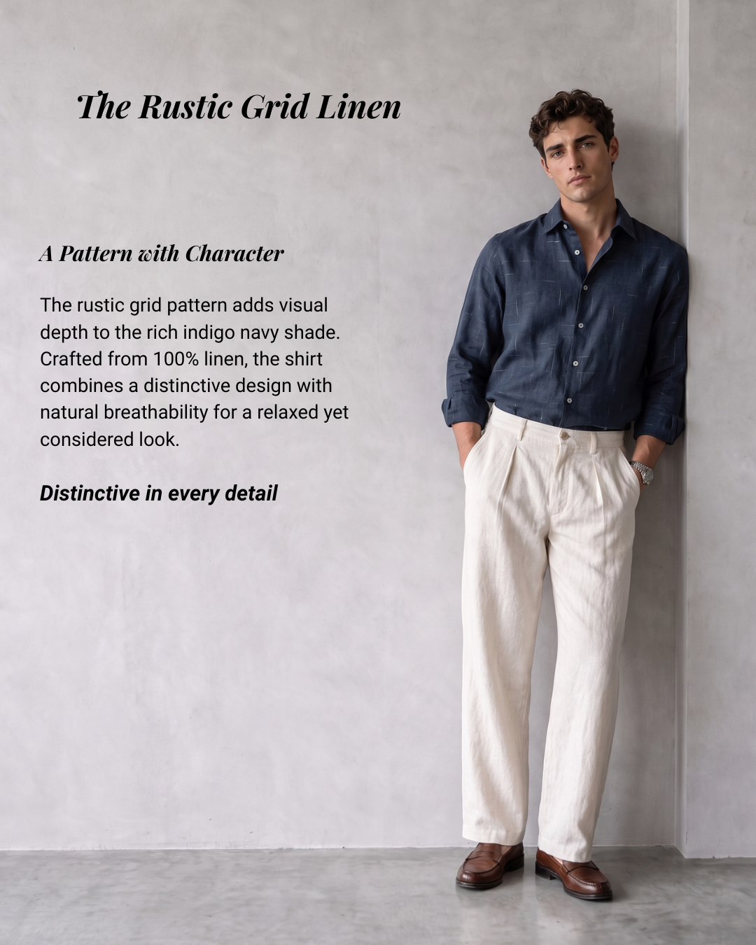 Indigo Navy Rustic Grid 100% Linen Shirt