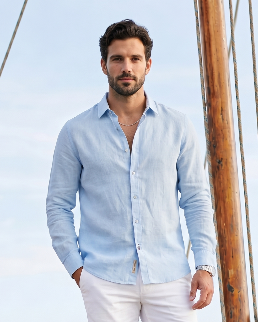 Ice Blue Breeze Linen Blend Shirt