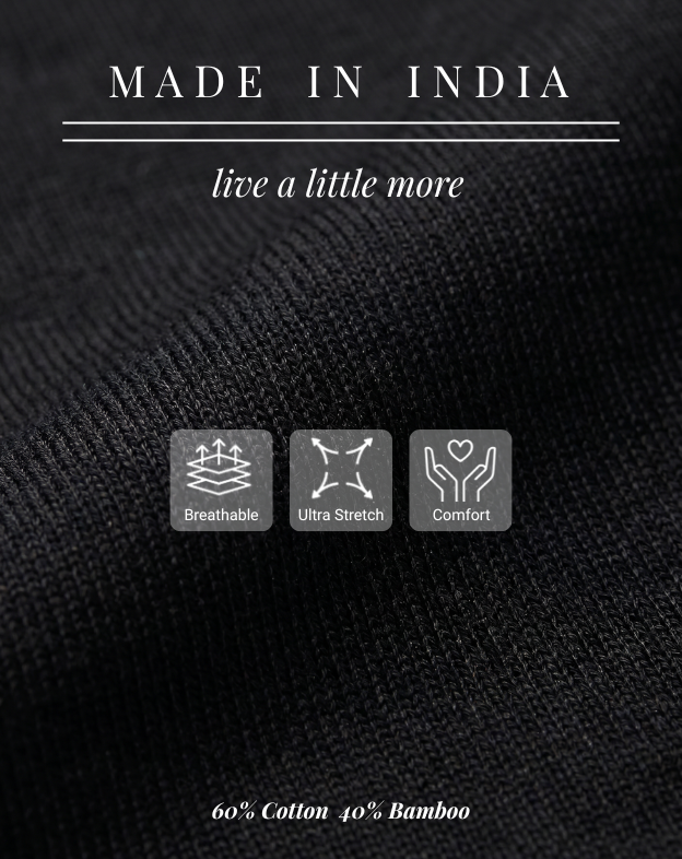 Ink Black Cotton-Bamboo U-Neck Polo