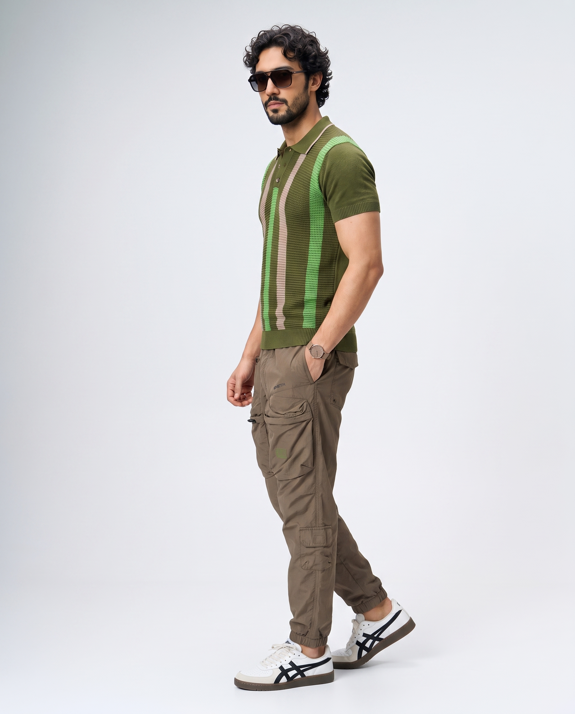 Khaki Green Pixel Stripe B-Polo