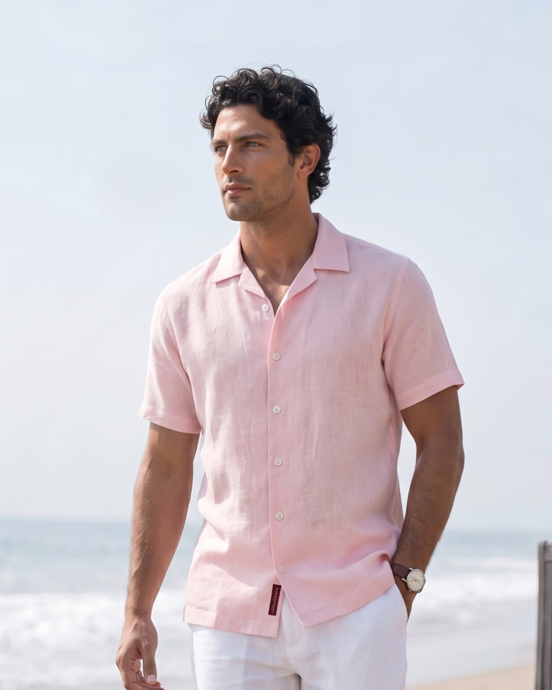 Soft Pink Cuban Collar Shirt