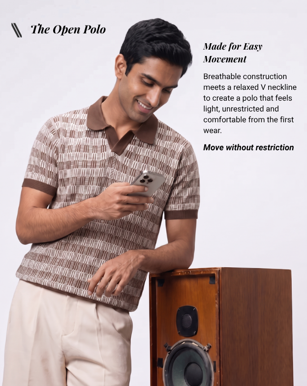 Cocoa Brown Luxe Gridline V-Polo