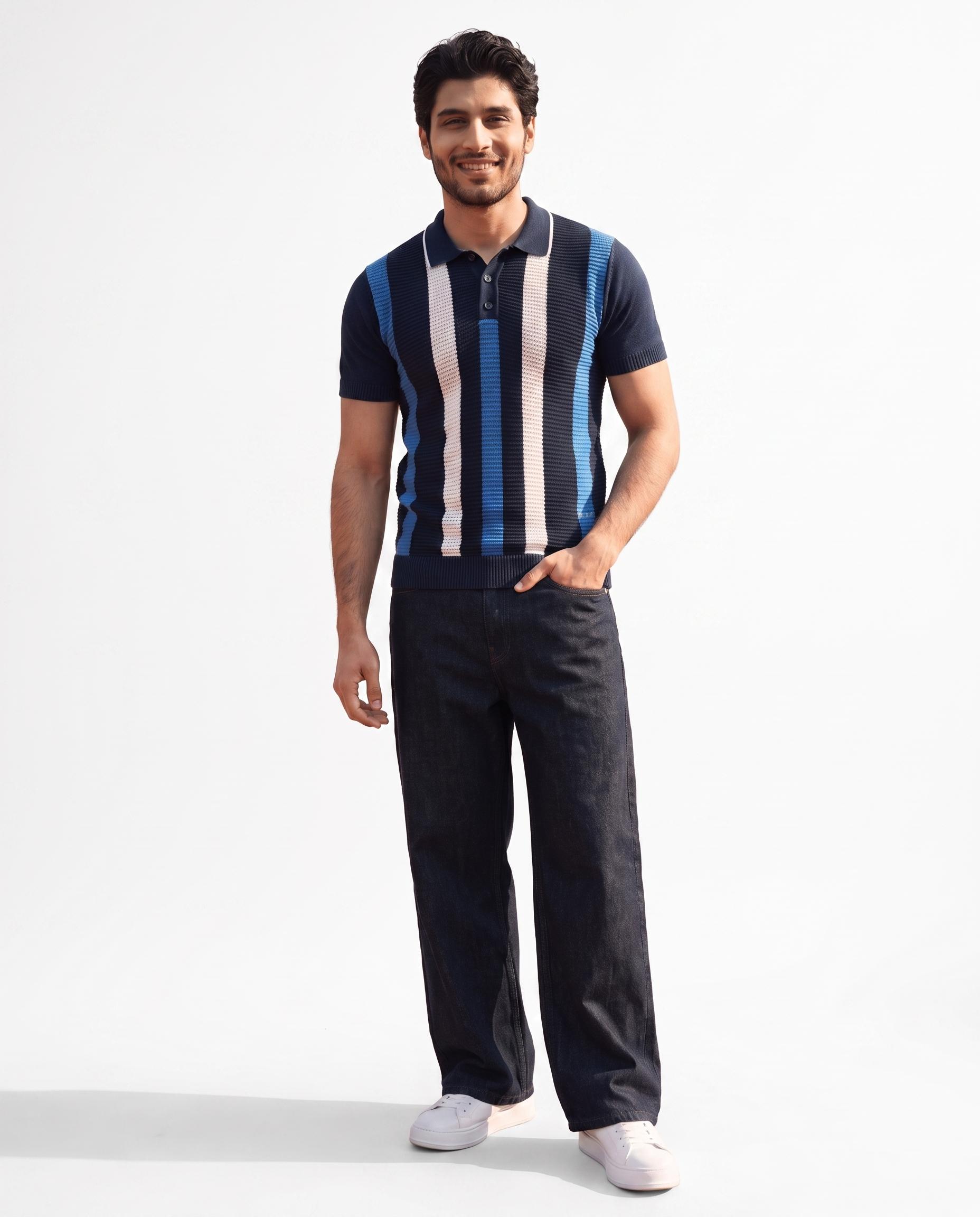 Midnight Blue Pixel Stripe B-Polo