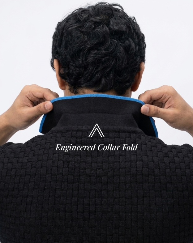 Ink Black Basket V-Polo Electric Blue Piping