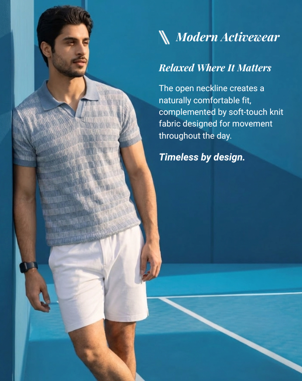 Powder Blue Luxe Gridline V-Polo