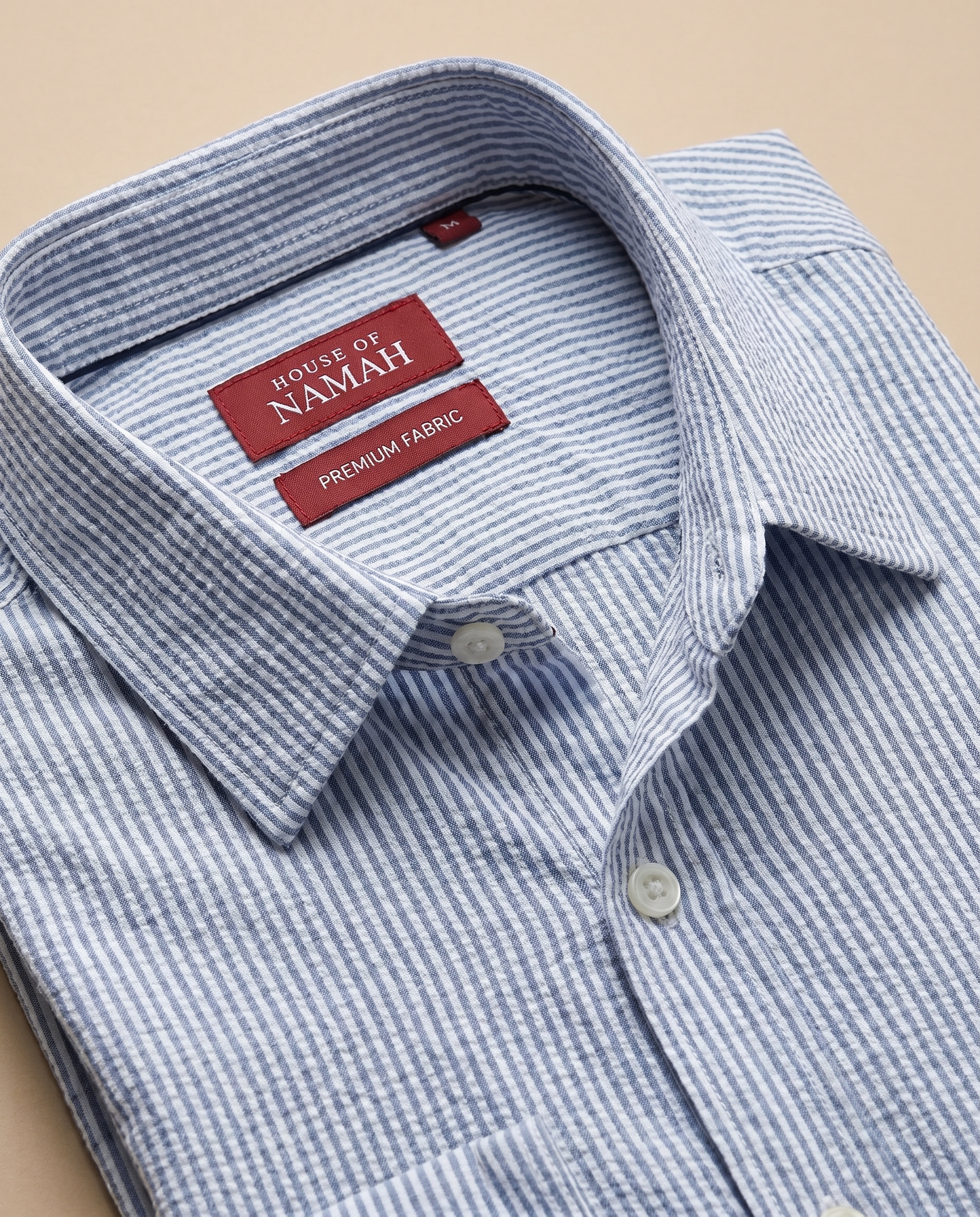 Soft White Seersucker Stretch Shirt - Blue Stripe