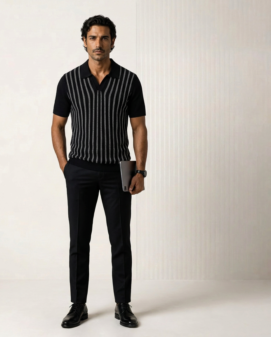 Ink Black Trackline V-Polo