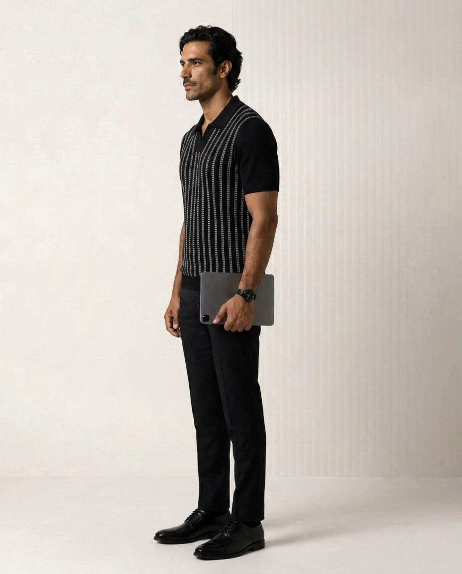 Ink Black Trackline V-Polo