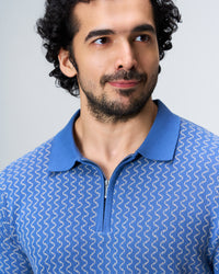 Denim Blue Waveline Z-Polo - 100% Cotton - II