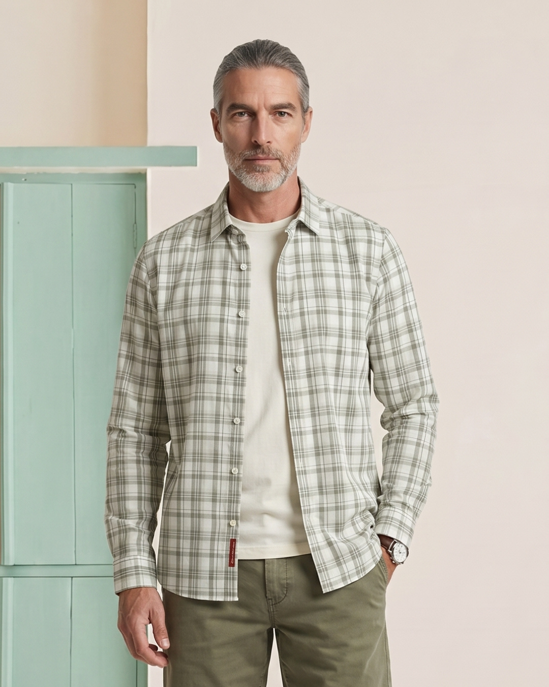 Khaki Green Checks Shirt