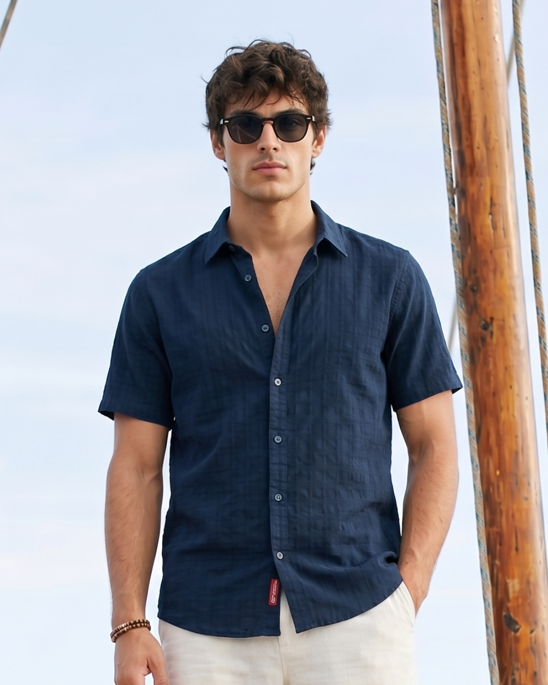 Midnight Blue Tonal Grid Shirt