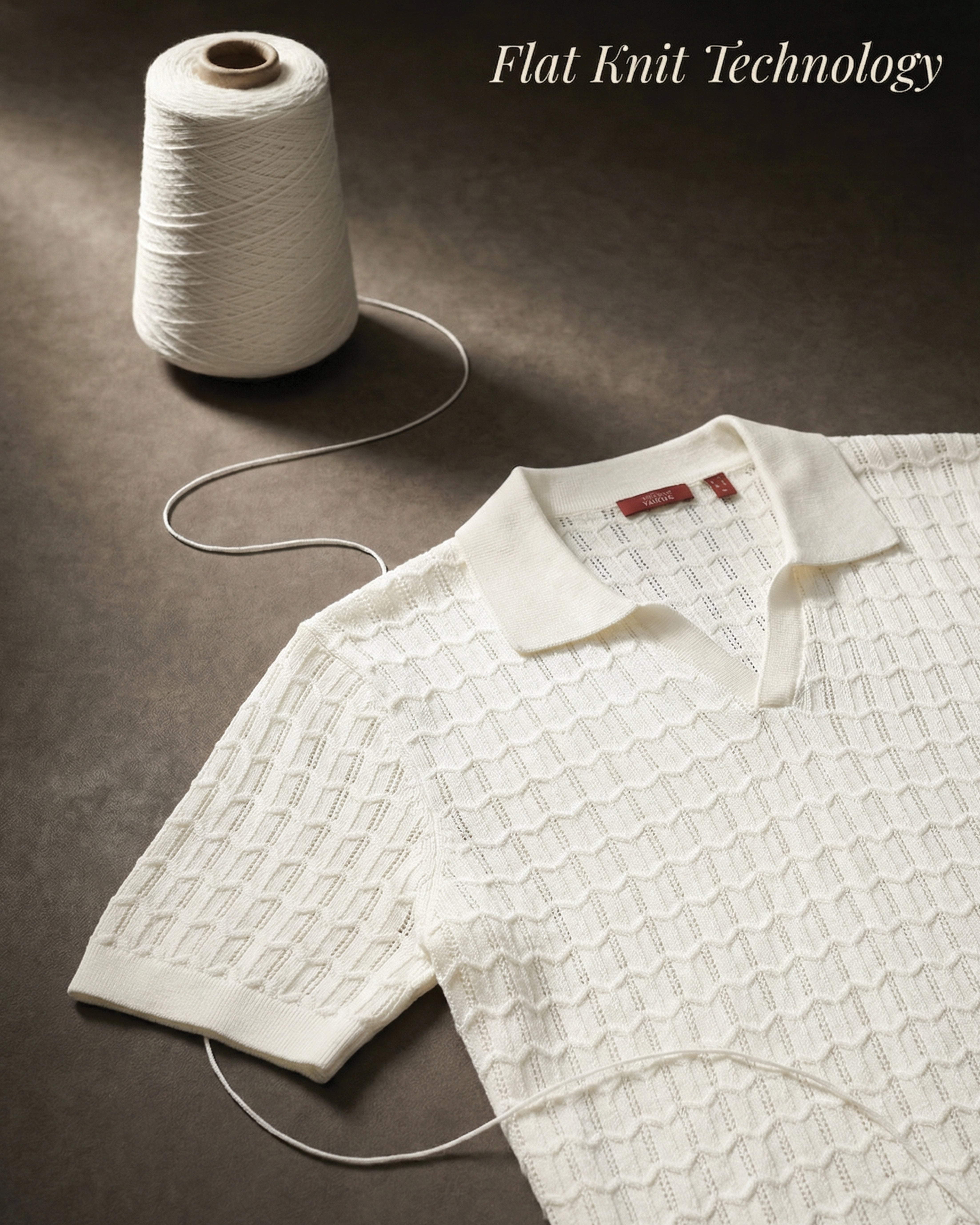 Soft White Luxe Open-knit V-Polo