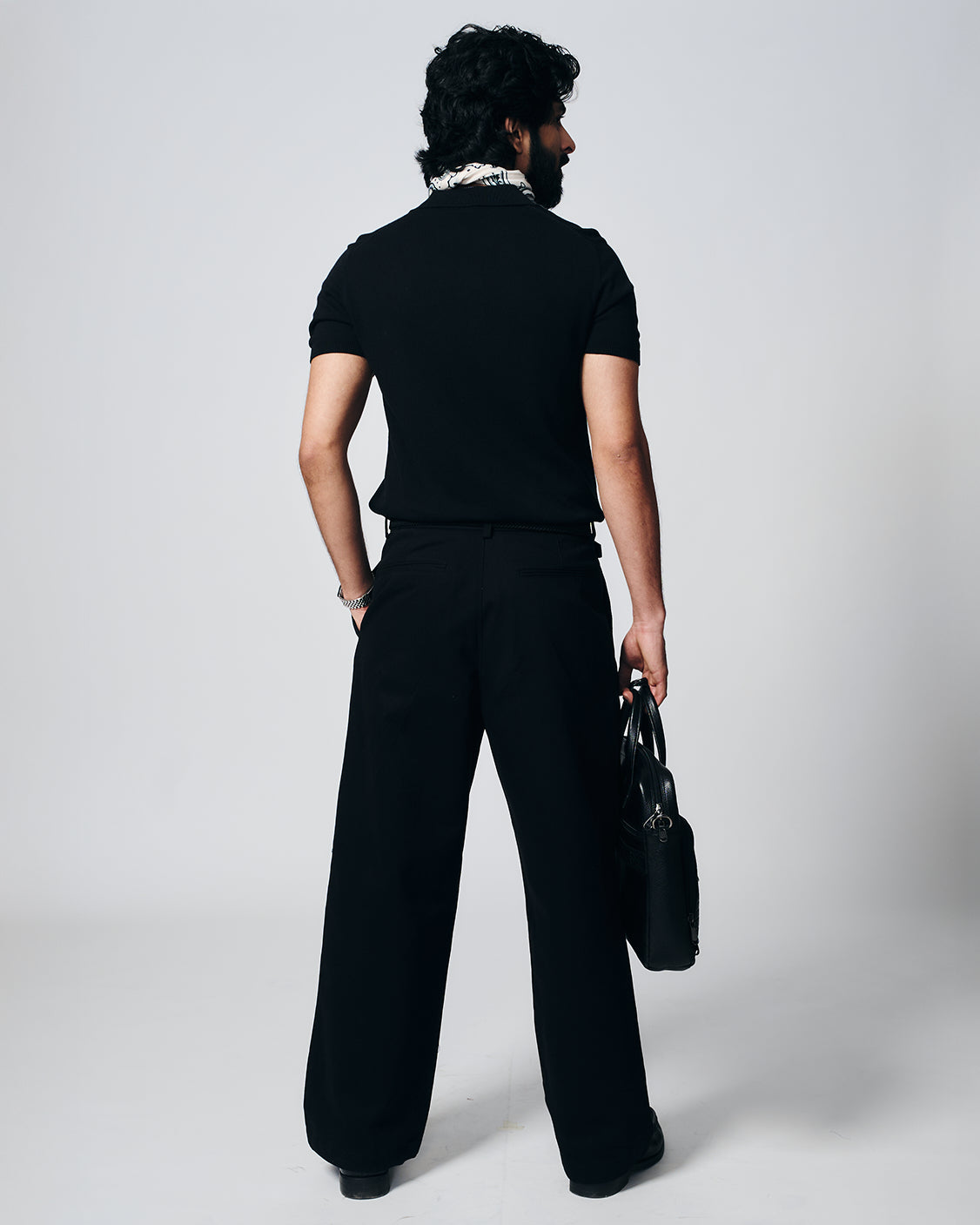 INK BLACK COTTON-BAMBOO SIGNATURE POLO T-SHIRT