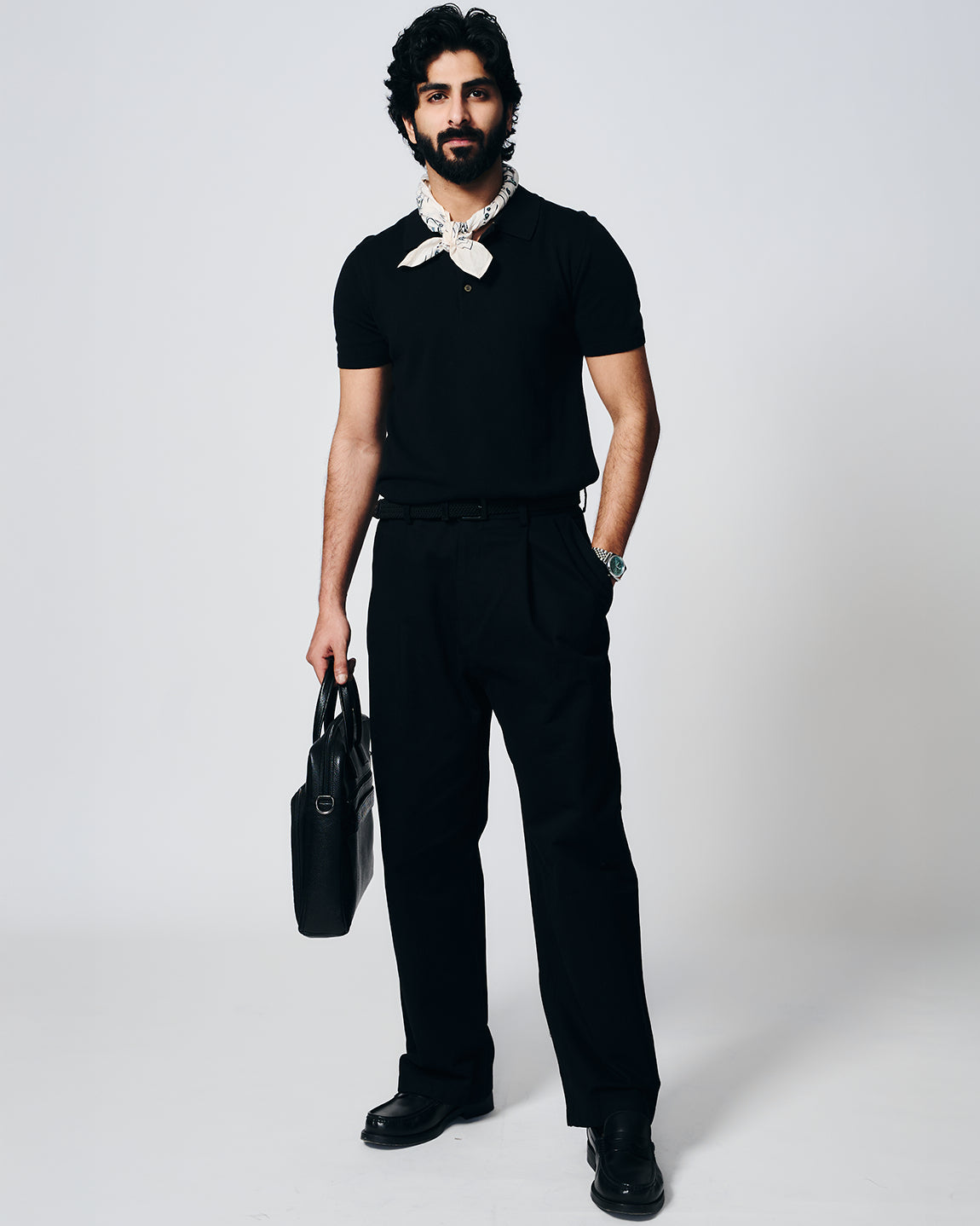 INK BLACK COTTON-BAMBOO SIGNATURE POLO T-SHIRT