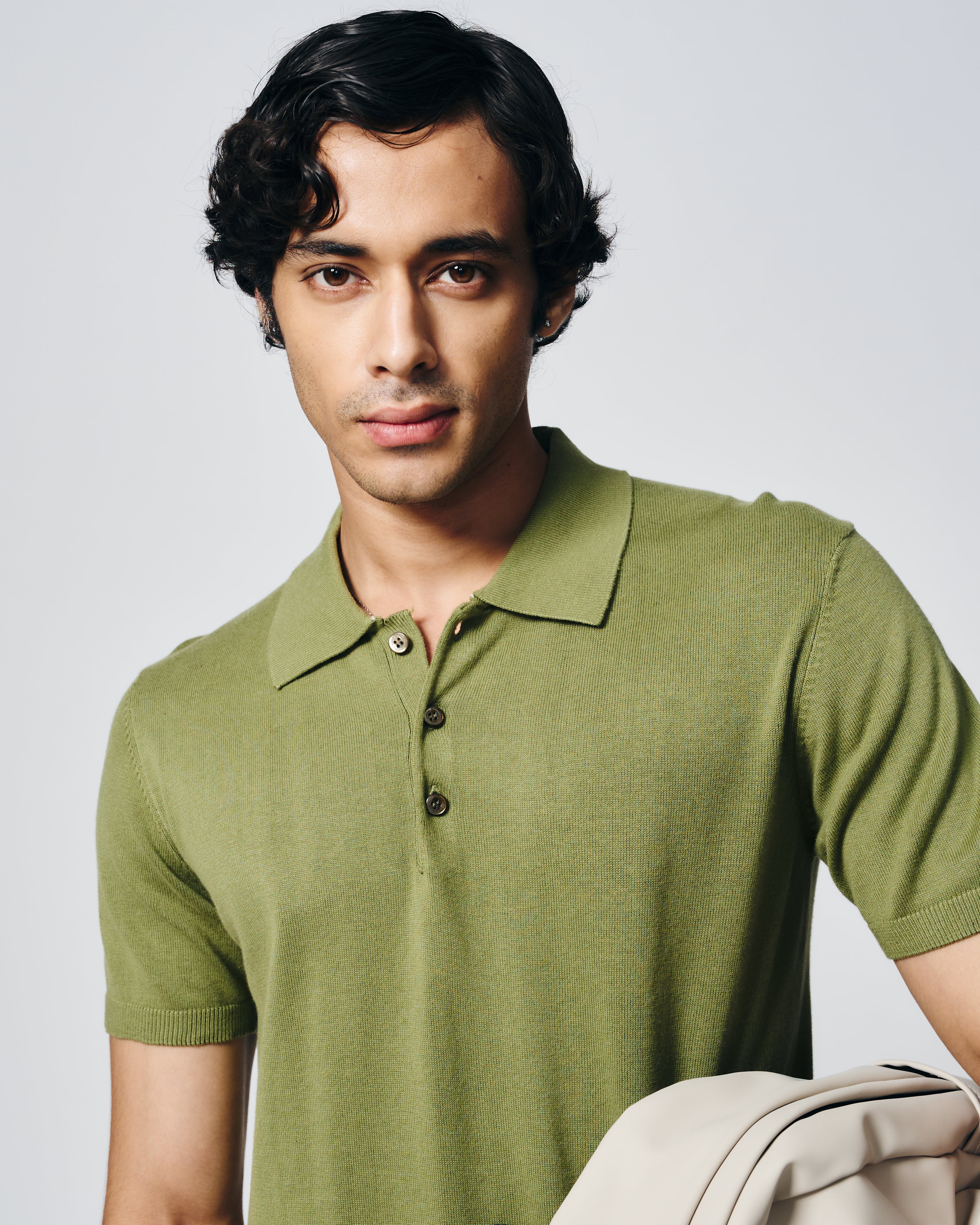 GRASS GREEN COTTON-BAMBOO SIGNATURE POLO T-SHIRT