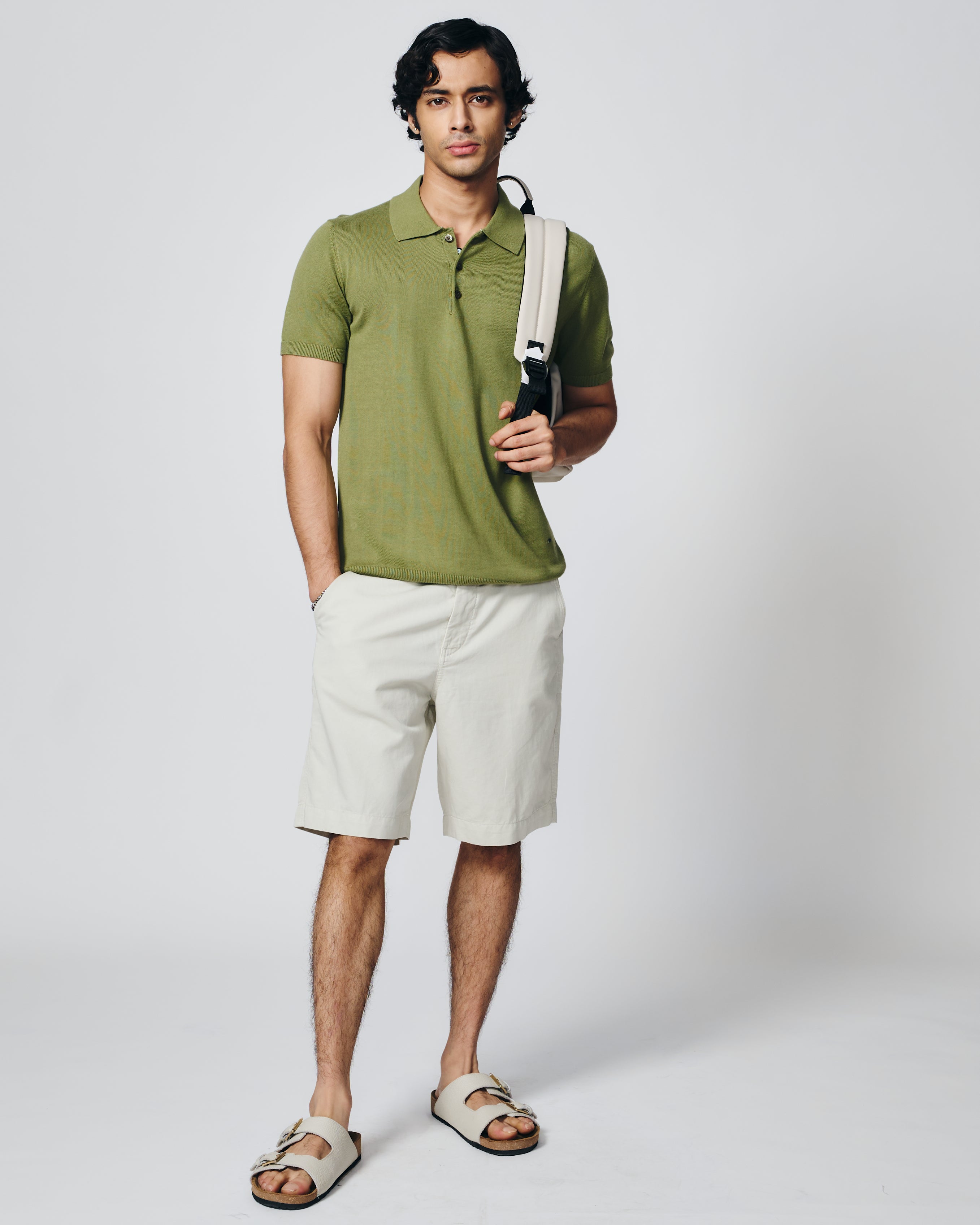 GRASS GREEN COTTON-BAMBOO SIGNATURE POLO T-SHIRT