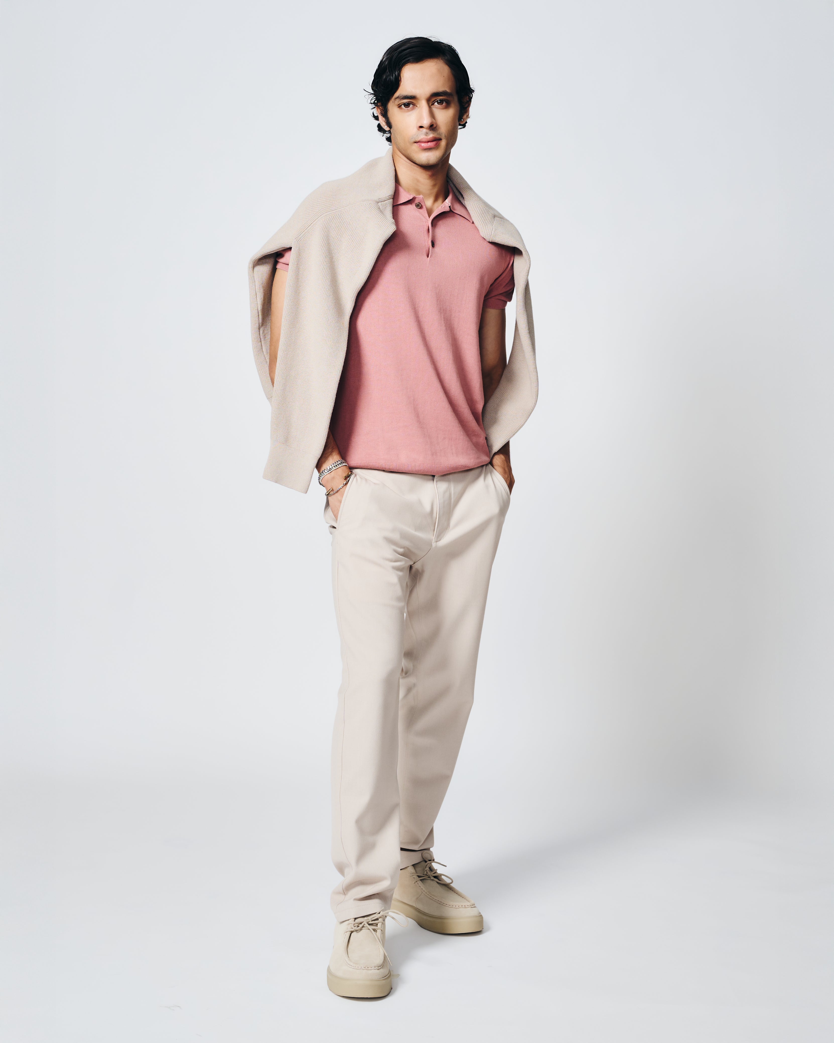 CLAY PINK COTTON-BAMBOO SIGNATURE POLO T-SHIRT