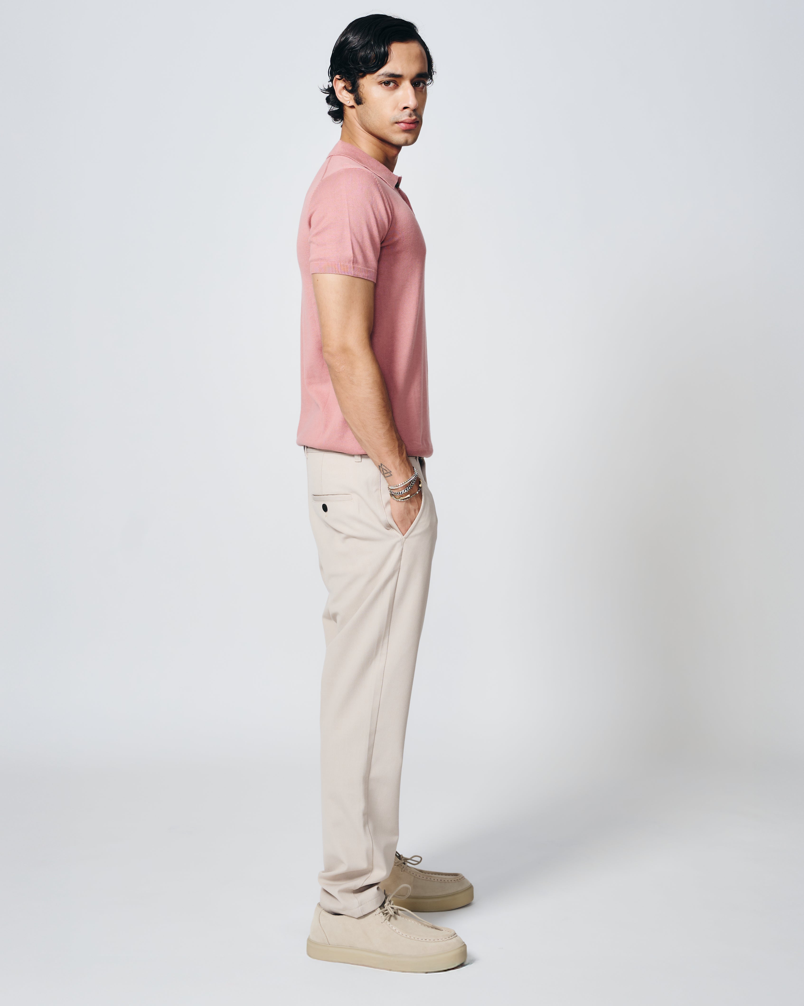 CLAY PINK COTTON-BAMBOO SIGNATURE POLO T-SHIRT