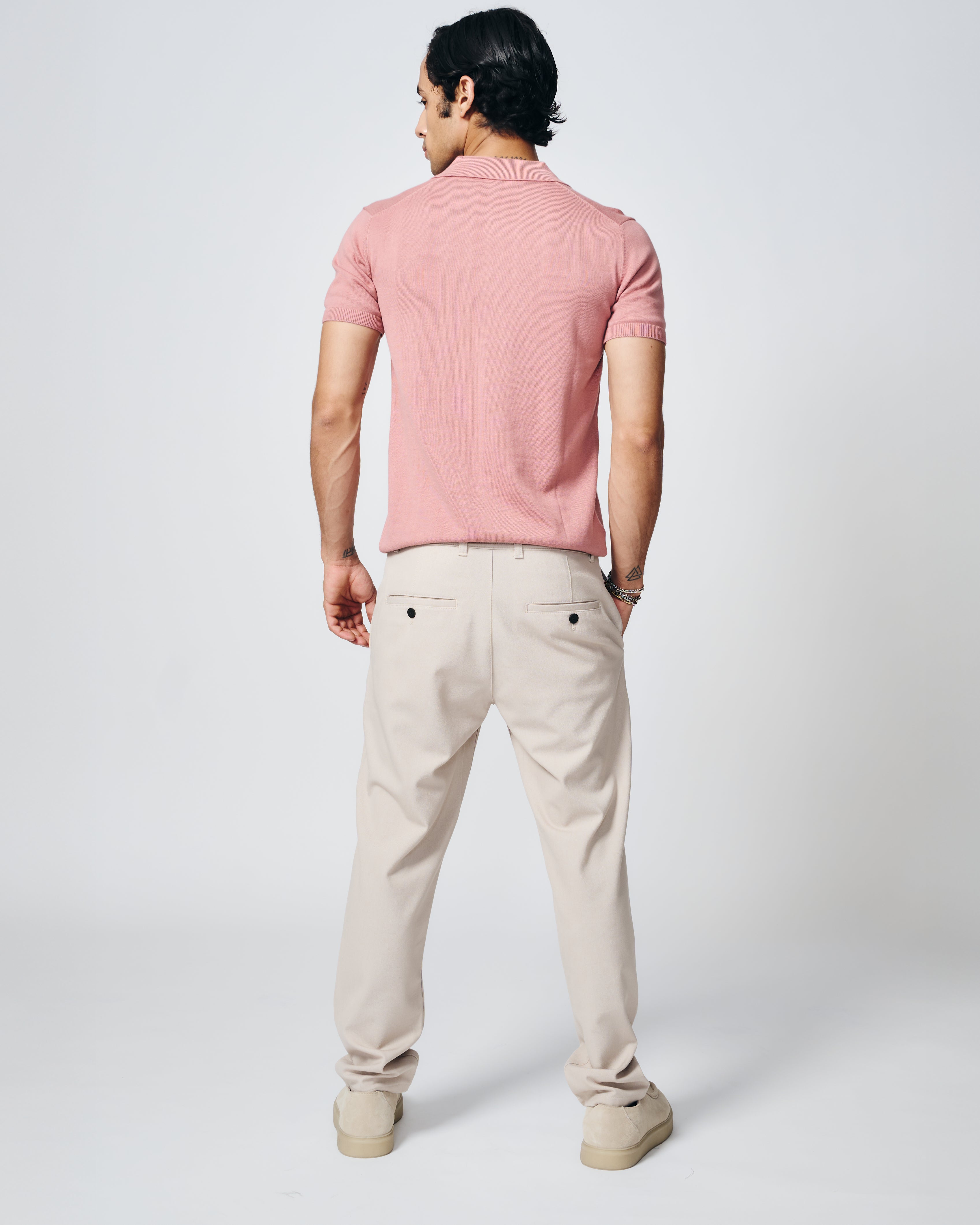 CLAY PINK COTTON-BAMBOO SIGNATURE POLO T-SHIRT