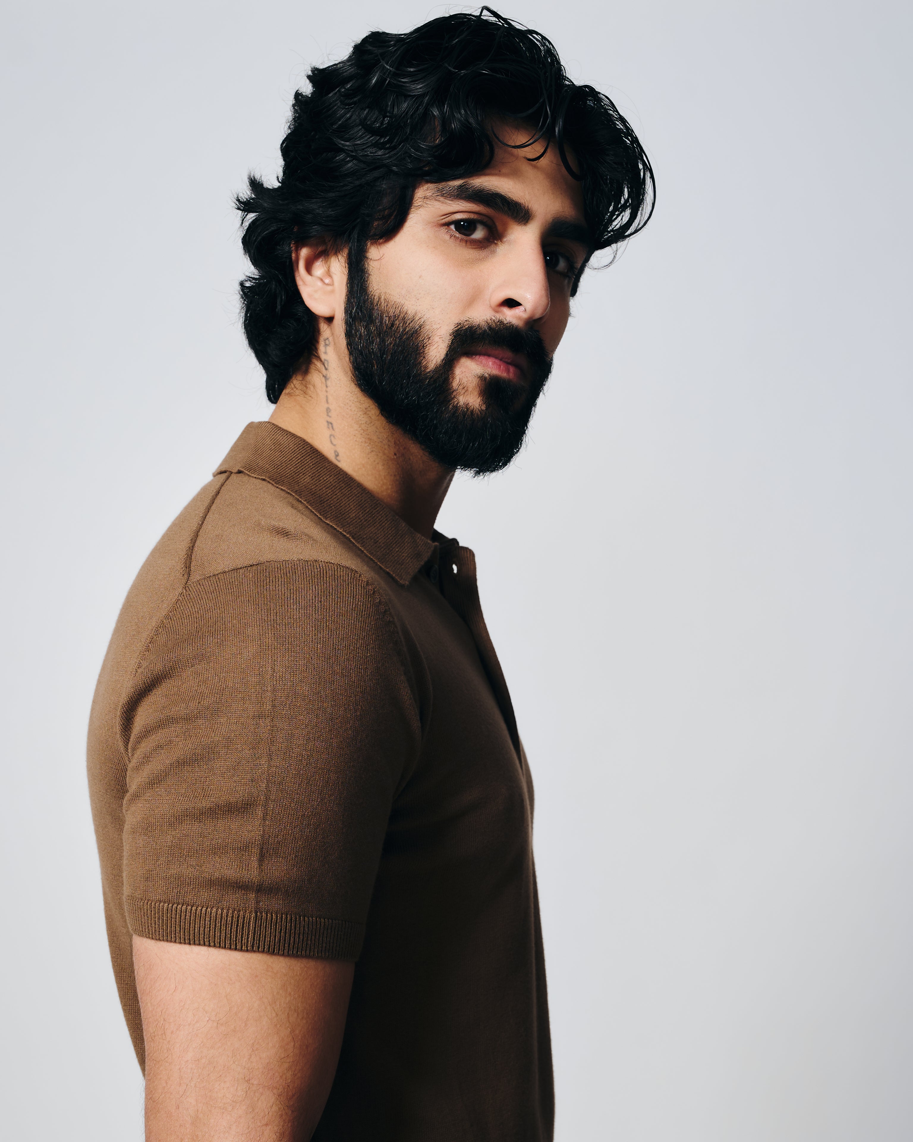 COCOA BROWN COTTON-BAMBOO SIGNATURE POLO T-SHIRT