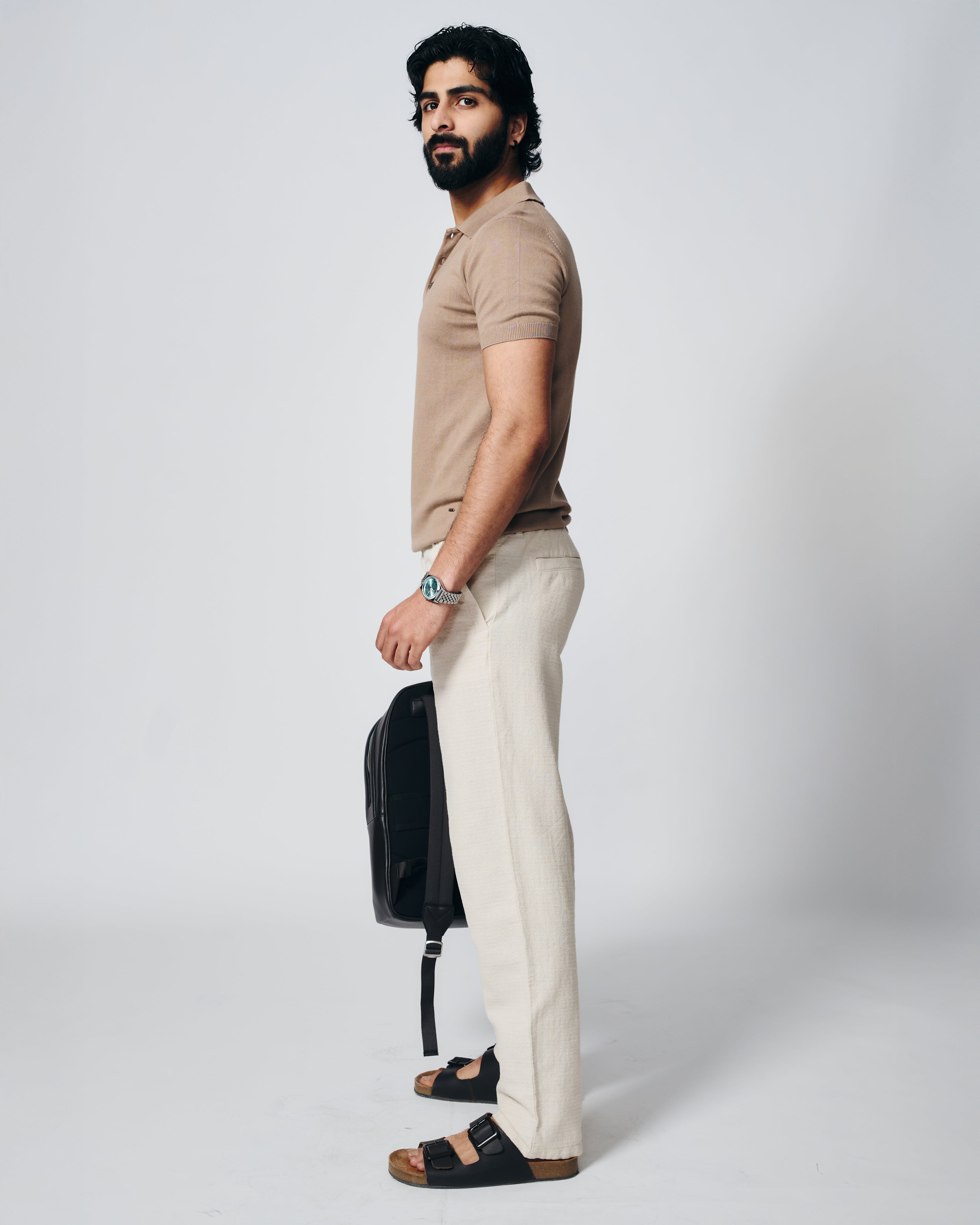 WARM TAN COTTON-BAMBOO SIGNATURE POLO T-SHIRT