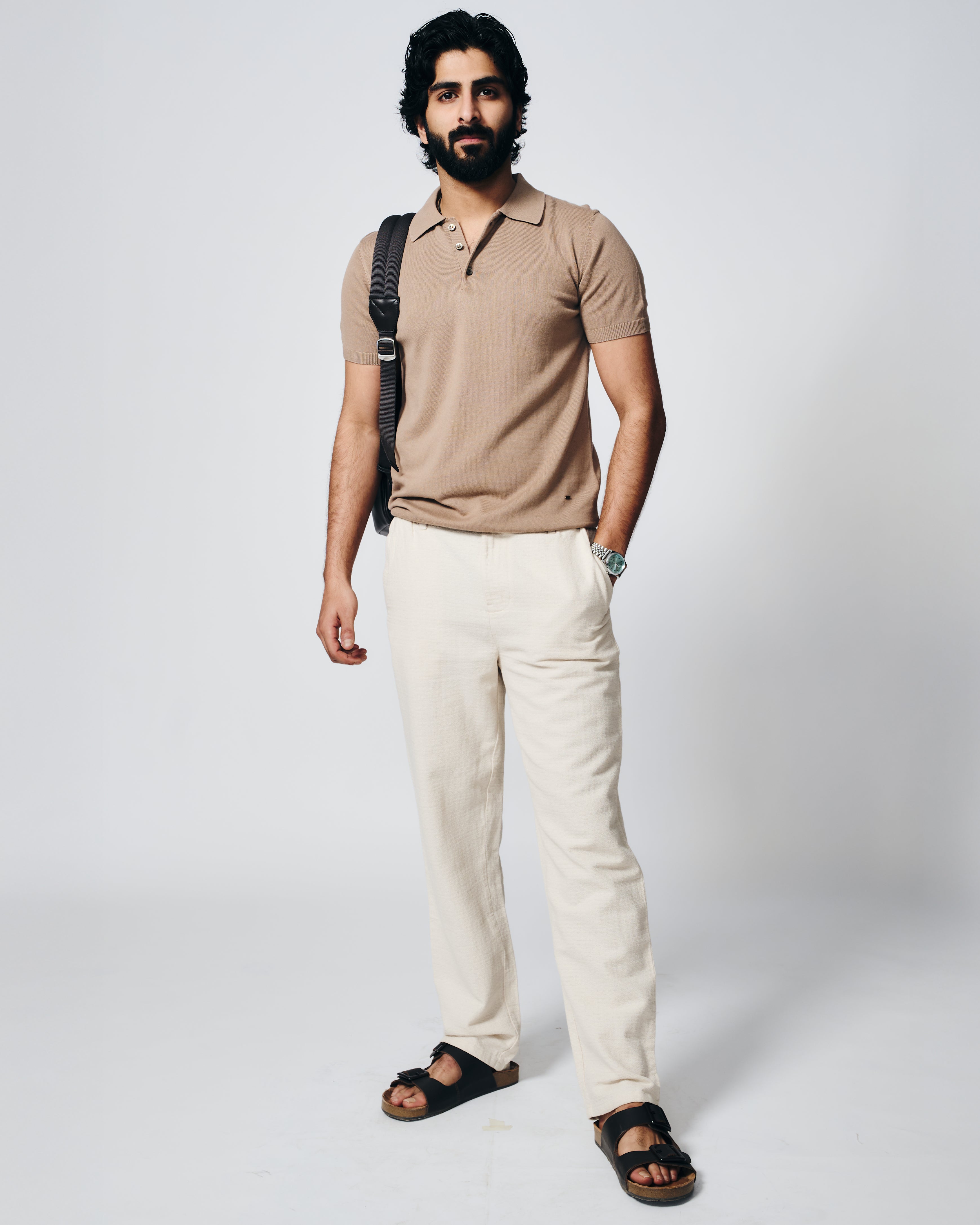 WARM TAN COTTON-BAMBOO SIGNATURE POLO T-SHIRT