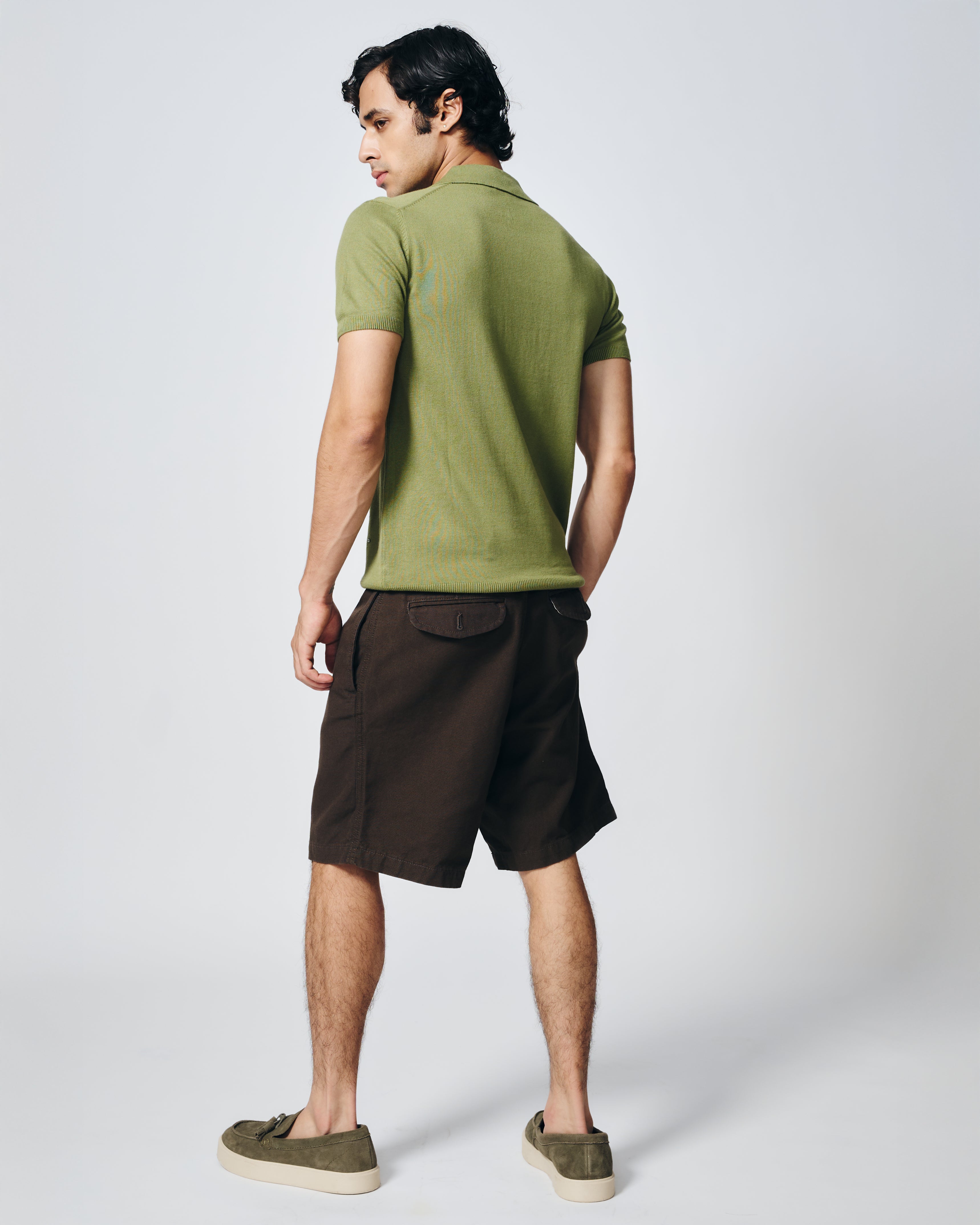 GRASS GREEN COTTON-BAMBOO U-NECK POLO T-SHIRT