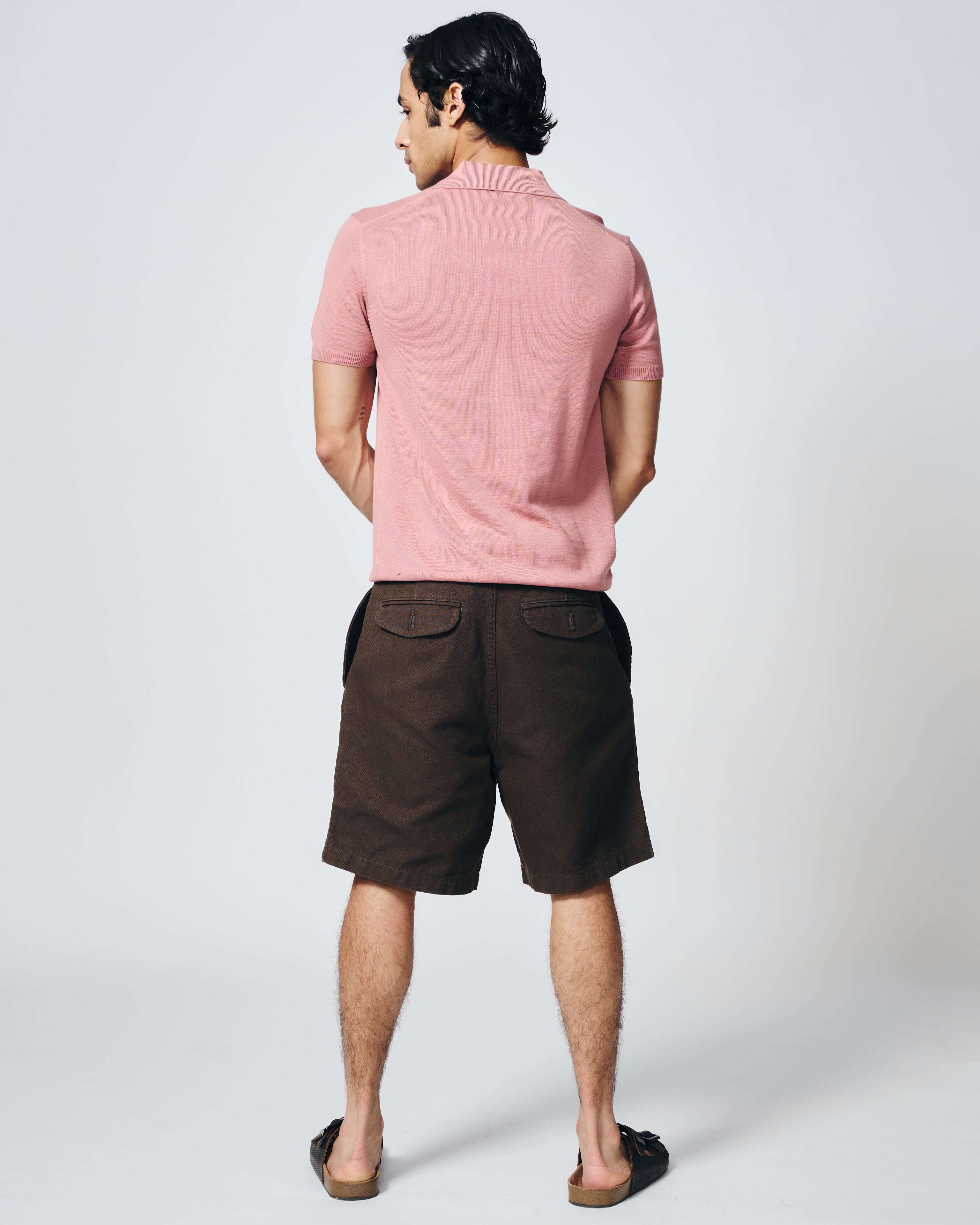 CLAY PINK COTTON-BAMBOO U-NECK POLO T-SHIRT