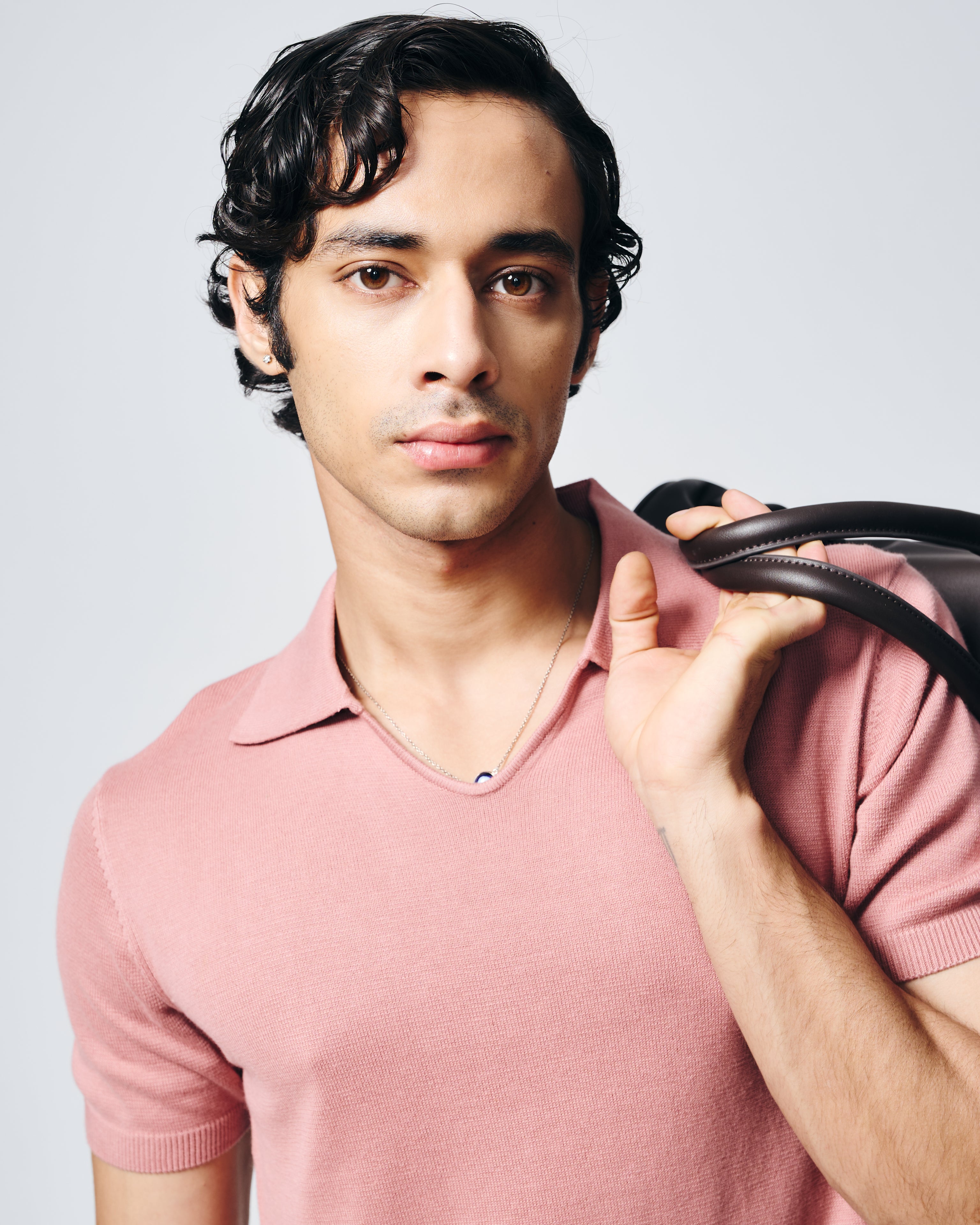 CLAY PINK COTTON-BAMBOO U-NECK POLO T-SHIRT