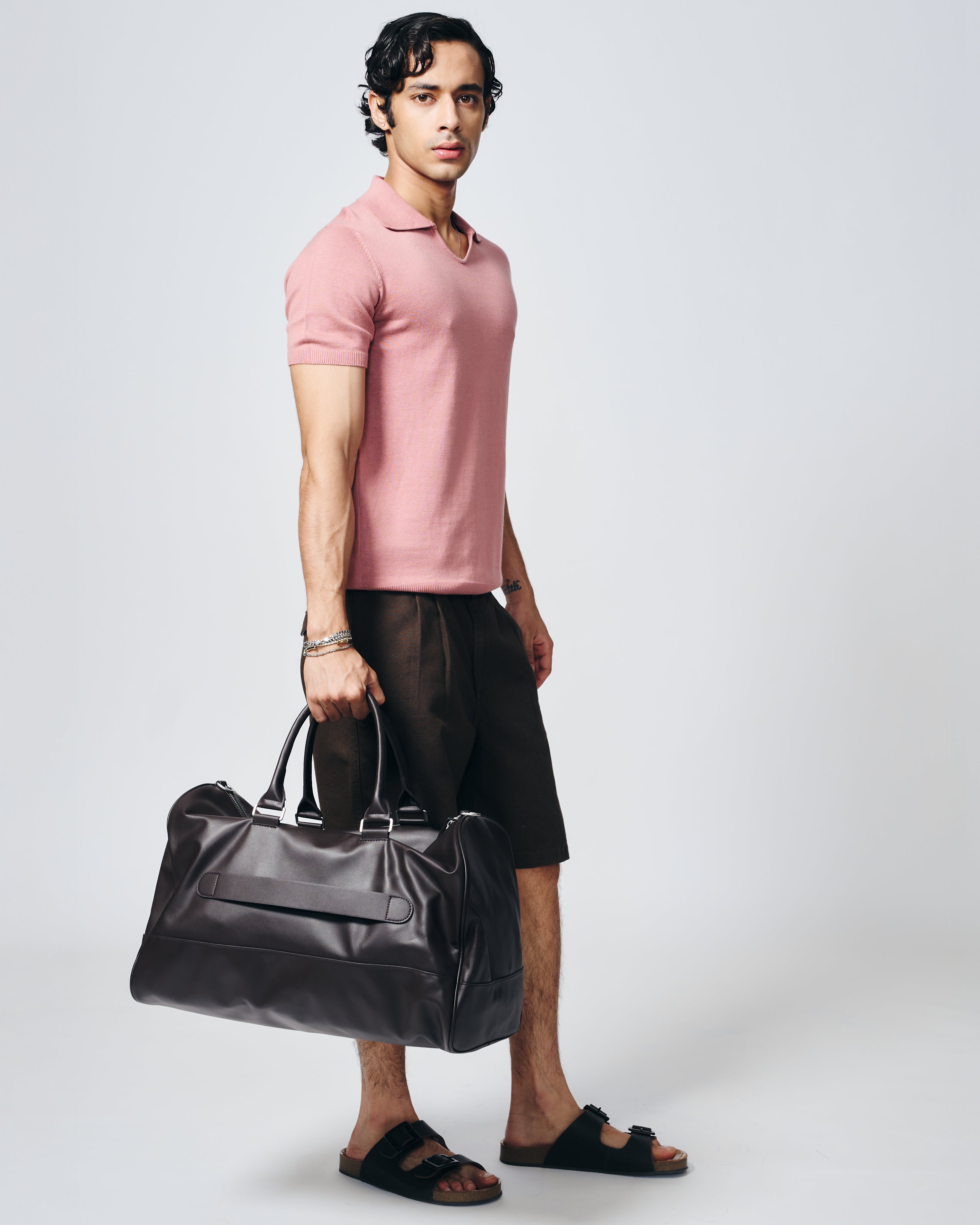 CLAY PINK COTTON-BAMBOO U-NECK POLO T-SHIRT