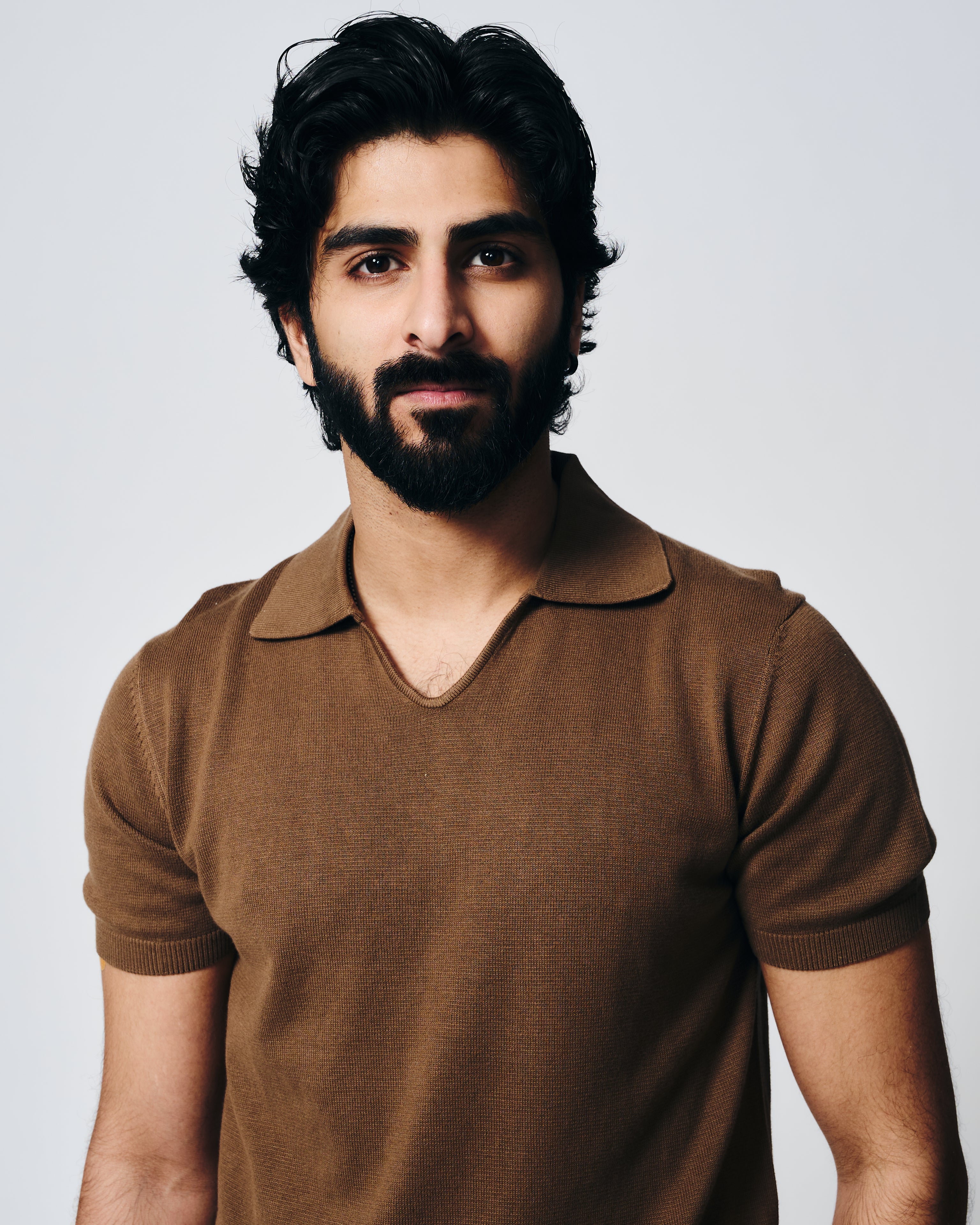 COCOA BROWN COTTON-BAMBOO U-NECK POLO T-SHIRT