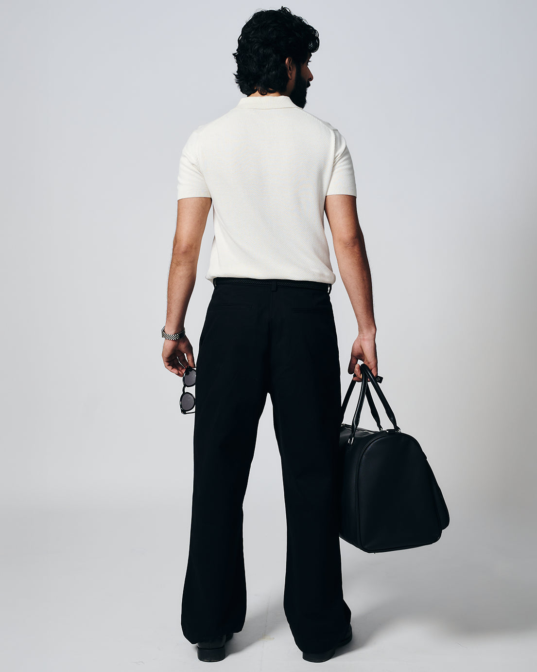 SOFT WHITE COTTON-BAMBOO WAFFLE POLO T-SHIRT