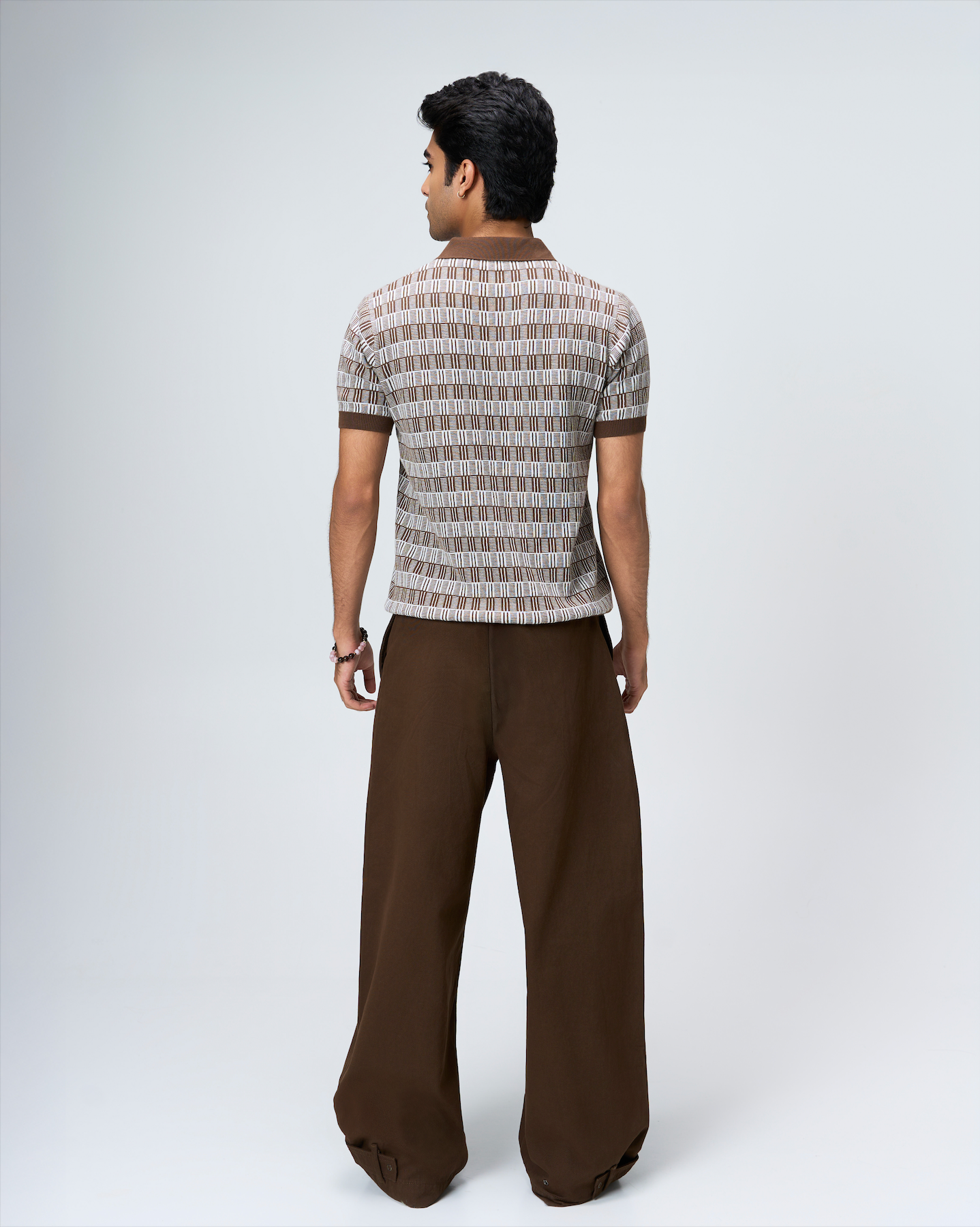 Cocoa Brown Luxe Gridline V-Polo - 100% Cotton - II