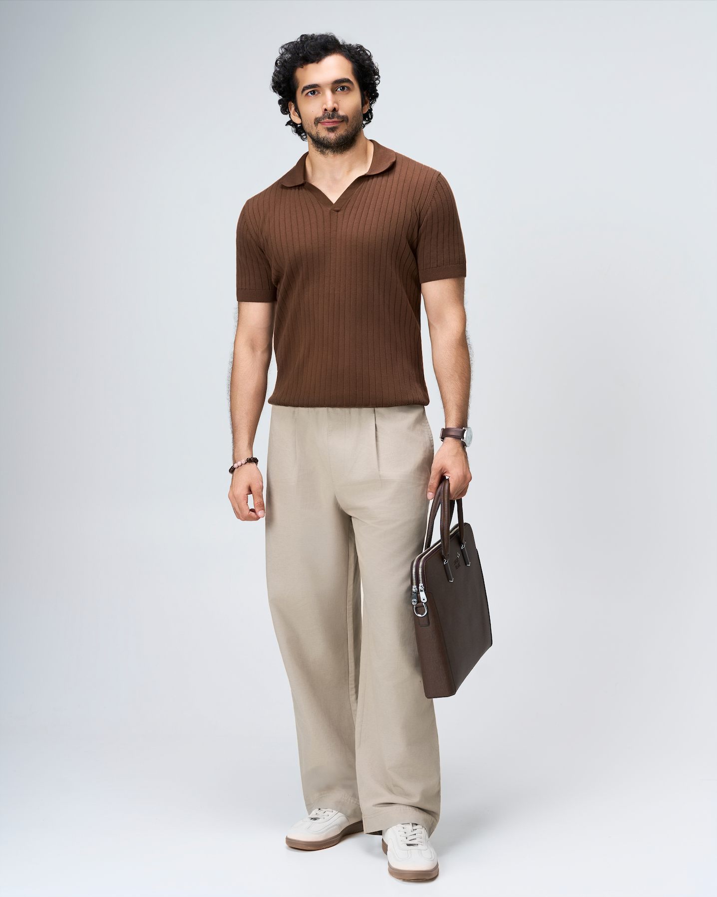 Cocoa Brown Drop Needle V-Polo - 100% Cotton - II